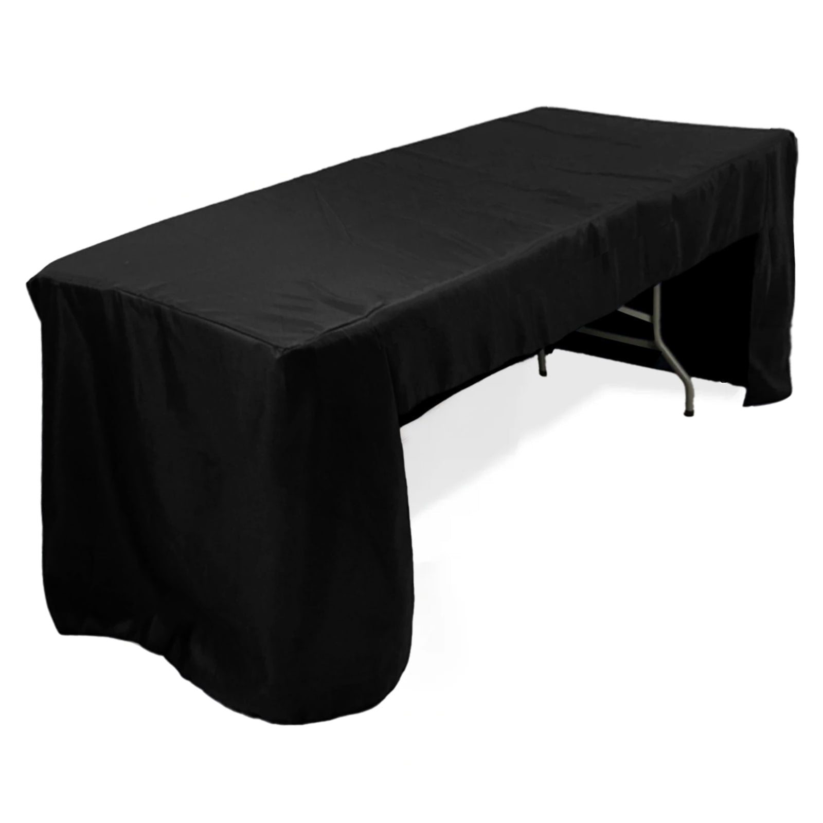 Fitted Polyester 96"x30" Rectangle Tablecloth Black with Open Back Design - Easy to Maintain and Wrinkle-Resistant Table Cover for Trade Shows & Displays