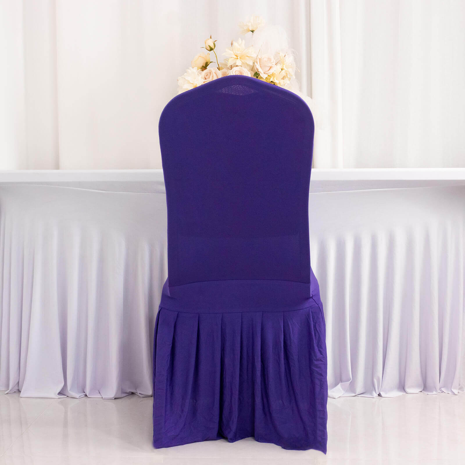 Spandex Chair Cover with Ruffle Pleated Skirt for Banquet Chairs Purple - 1-Piece Stretch Fitted Slipcover
