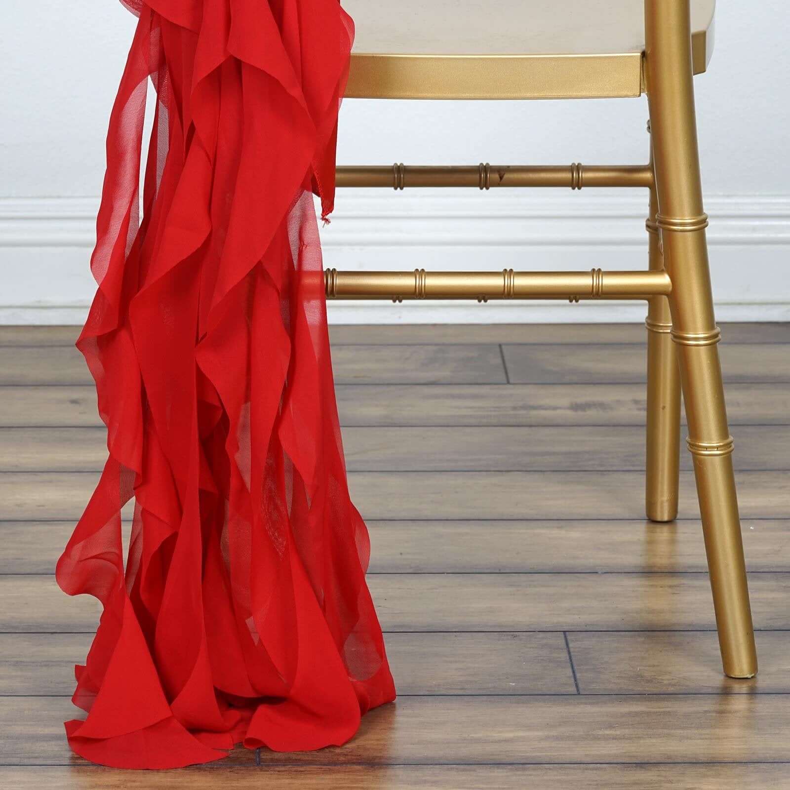 Chiffon Chair Sash with Curly Design Red - Stylish Chair Decorations