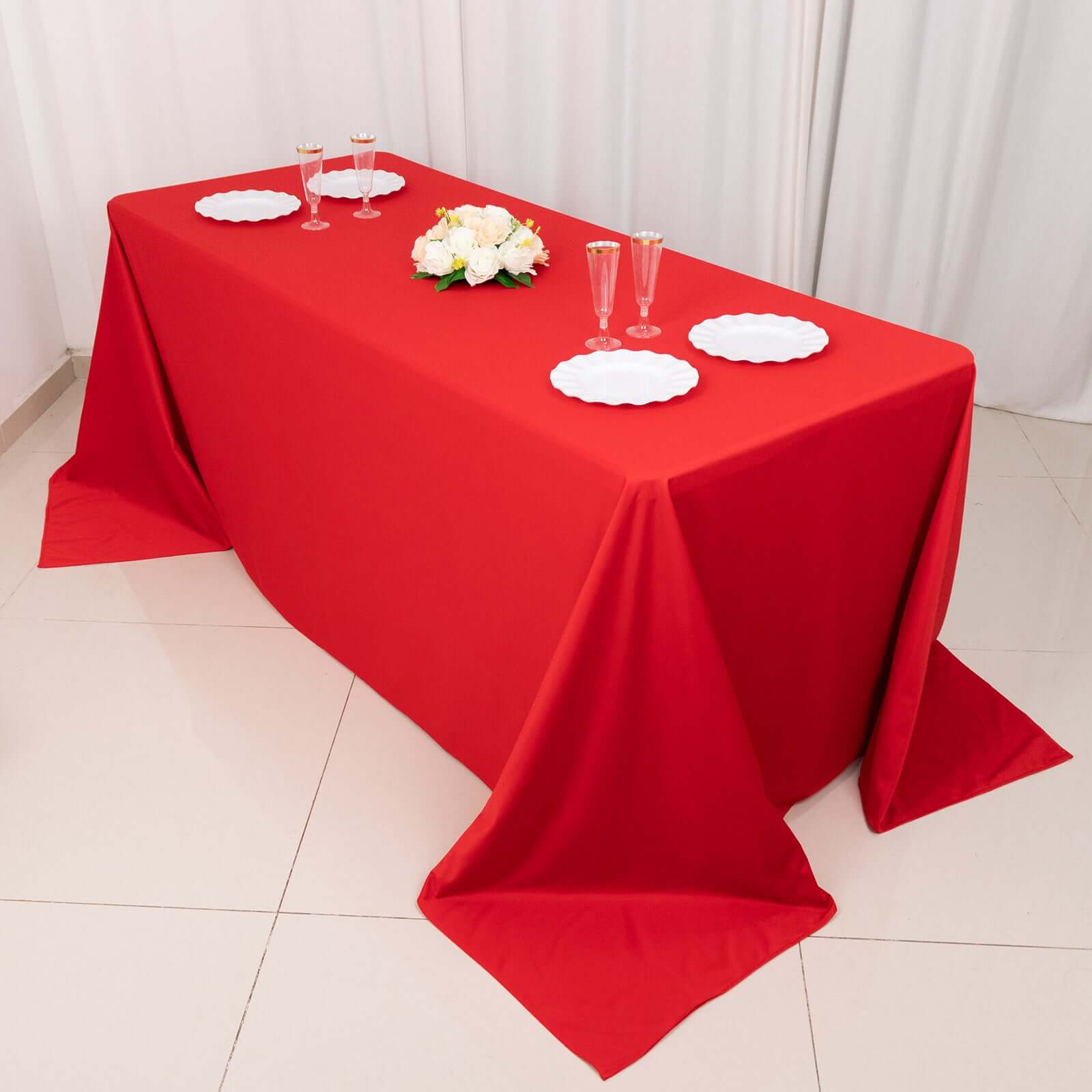 Scuba Rectangular 90"x132" Tablecloth Red - Wrinkle Free, Stain Resistant & Seamless Table Cover