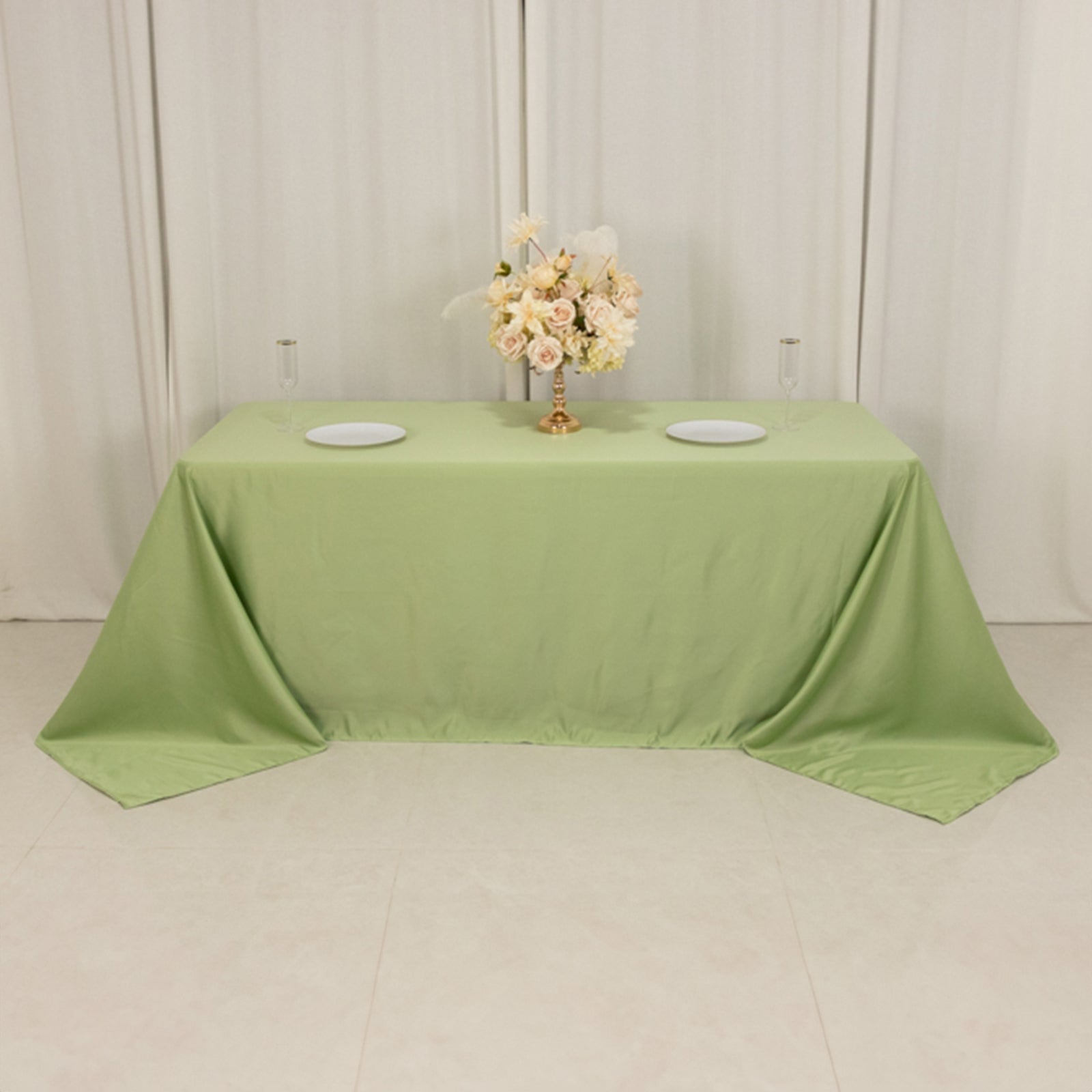 Lamour Satin 90"x132" Rectangle Tablecloth Sage Green - Soft & Silk-Like Seamless Table Cover