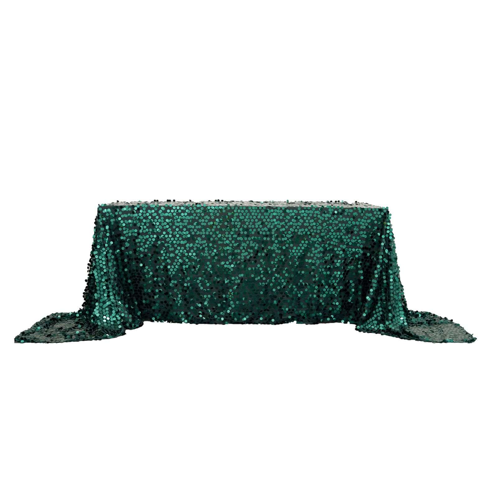 Sequin 90"x156" Rectangle Tablecloth Hunter Emerald Green - Seamless Big Payette Table Cover
