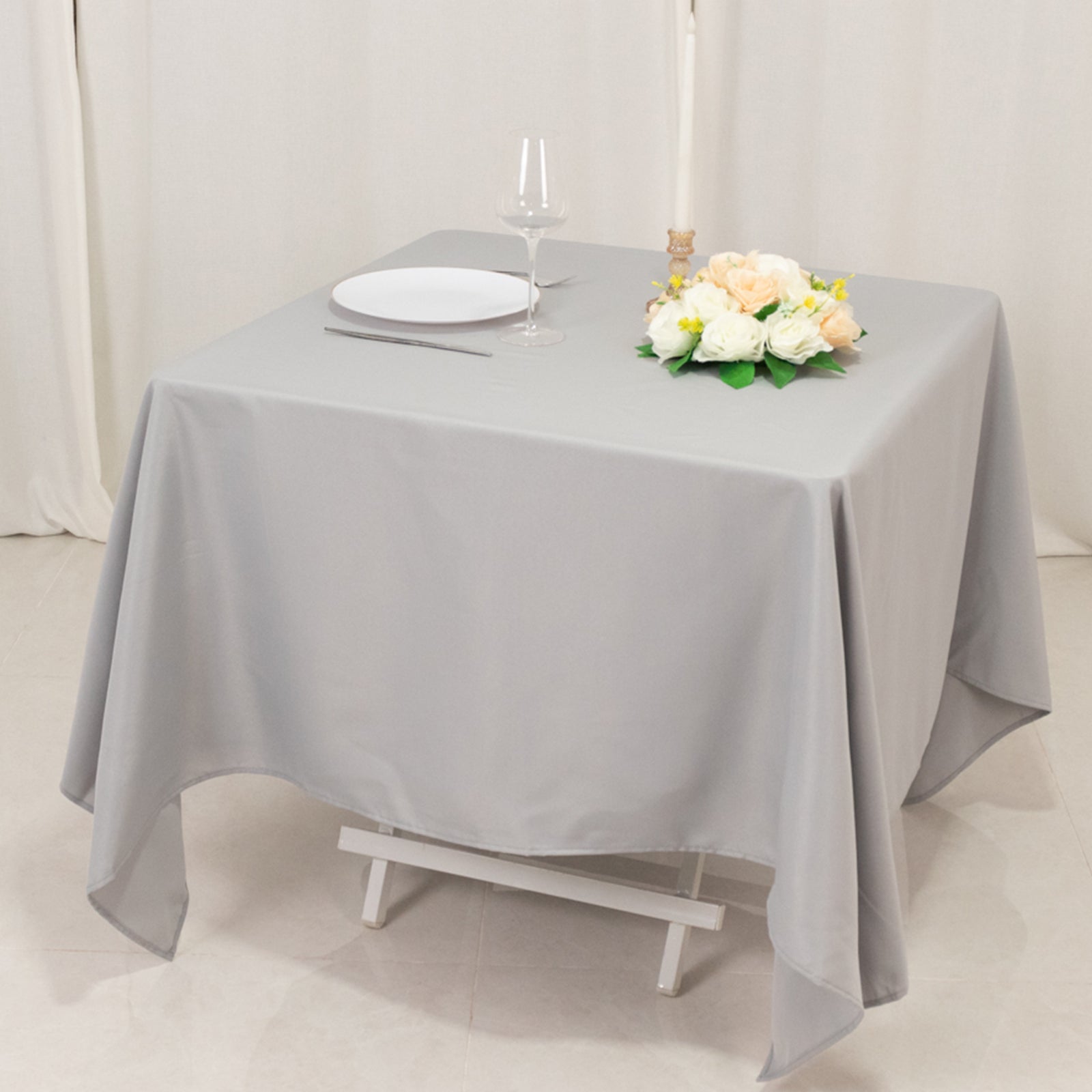 Premium Polyester Square Tablecloth 70"x70" Silver 220GSM Wrinkle-Resistant Table Cover