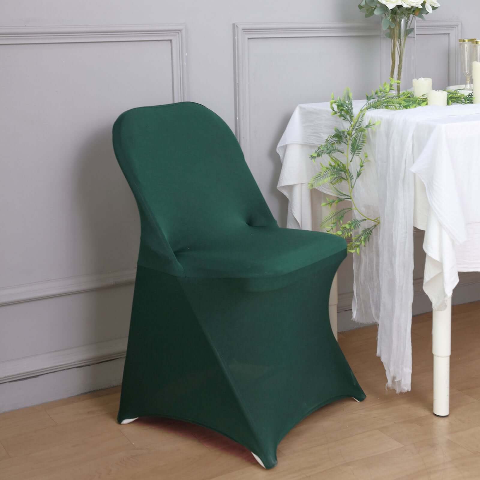 Stretch Spandex Chair Cover Hunter Emerald Green for Folding Chairs - Reusable & Wrinkle-Resistant 160GSM Fitted Slipcover