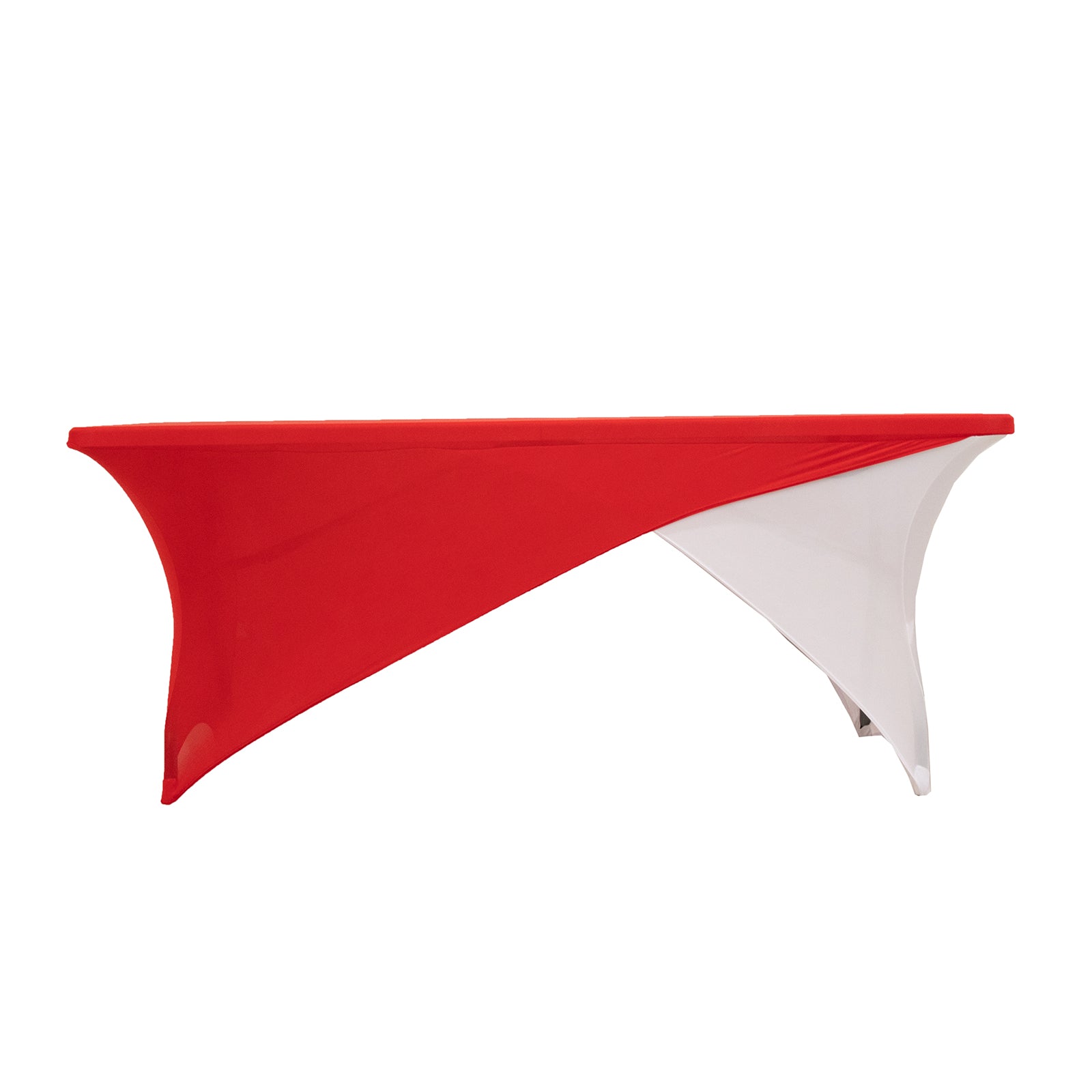 Stretch Spandex 72"x30" Rectangle Table Cover Red/White Cross Over Design - Versatile & Sleek Two-Piece Fitted Tablecloth with Elastic Foot Pockets