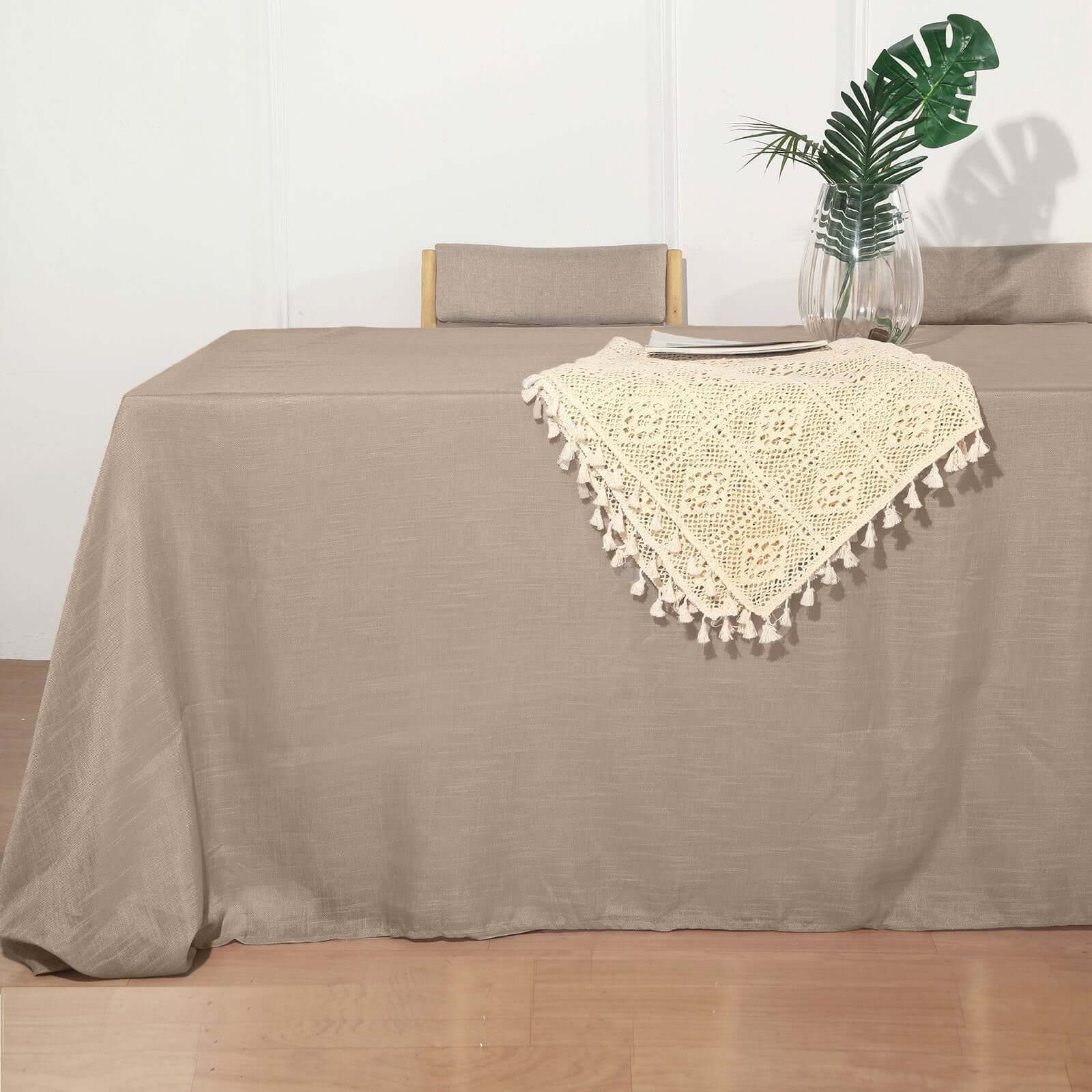 Faux Linen 90"x156" Rectangular Tablecloth Taupe - Slubby Texture Wrinkle-Resistant Seamless Table Cover