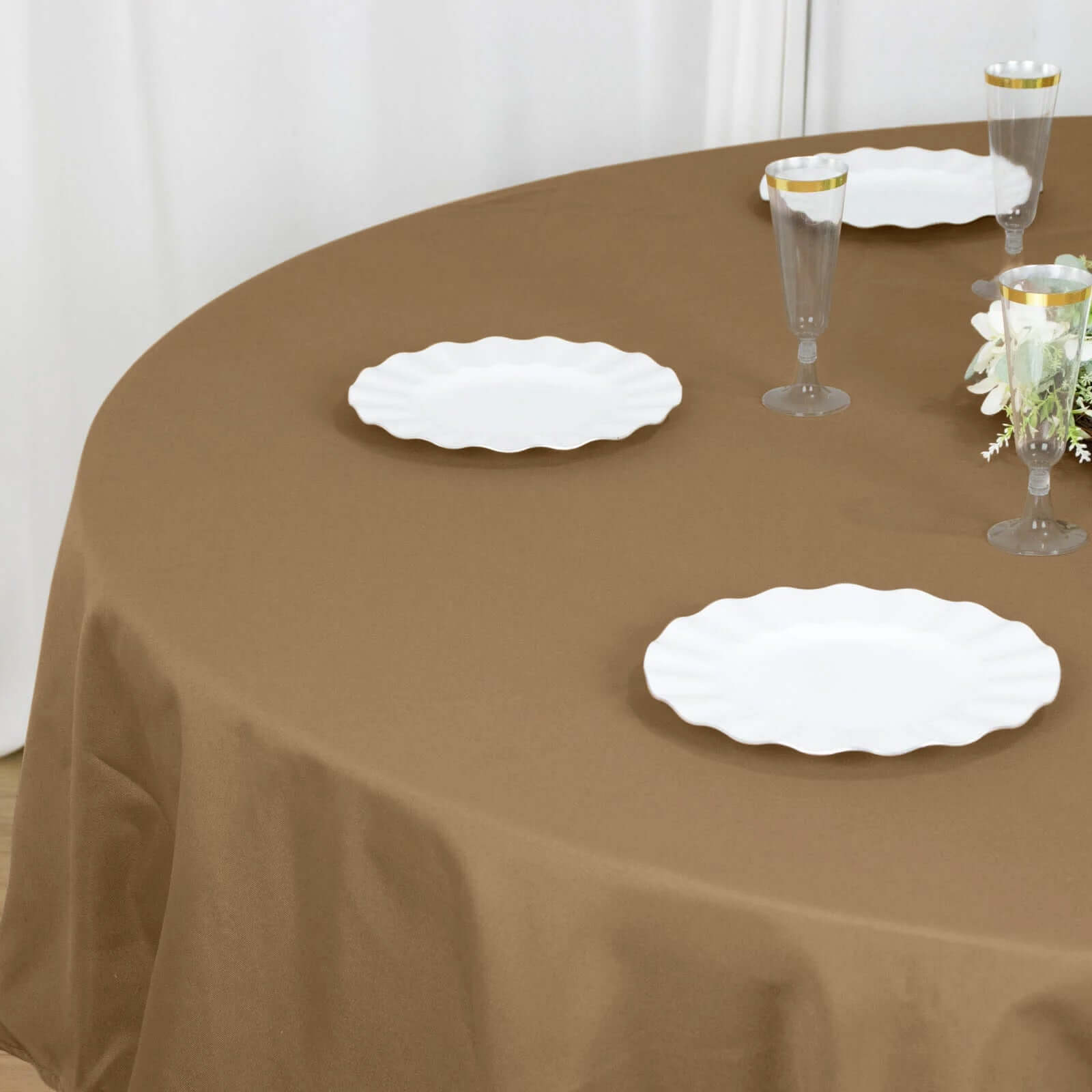 Polyester 90" Round Tablecloth Taupe - Stain & Wrinkle-Resistant Table Cover