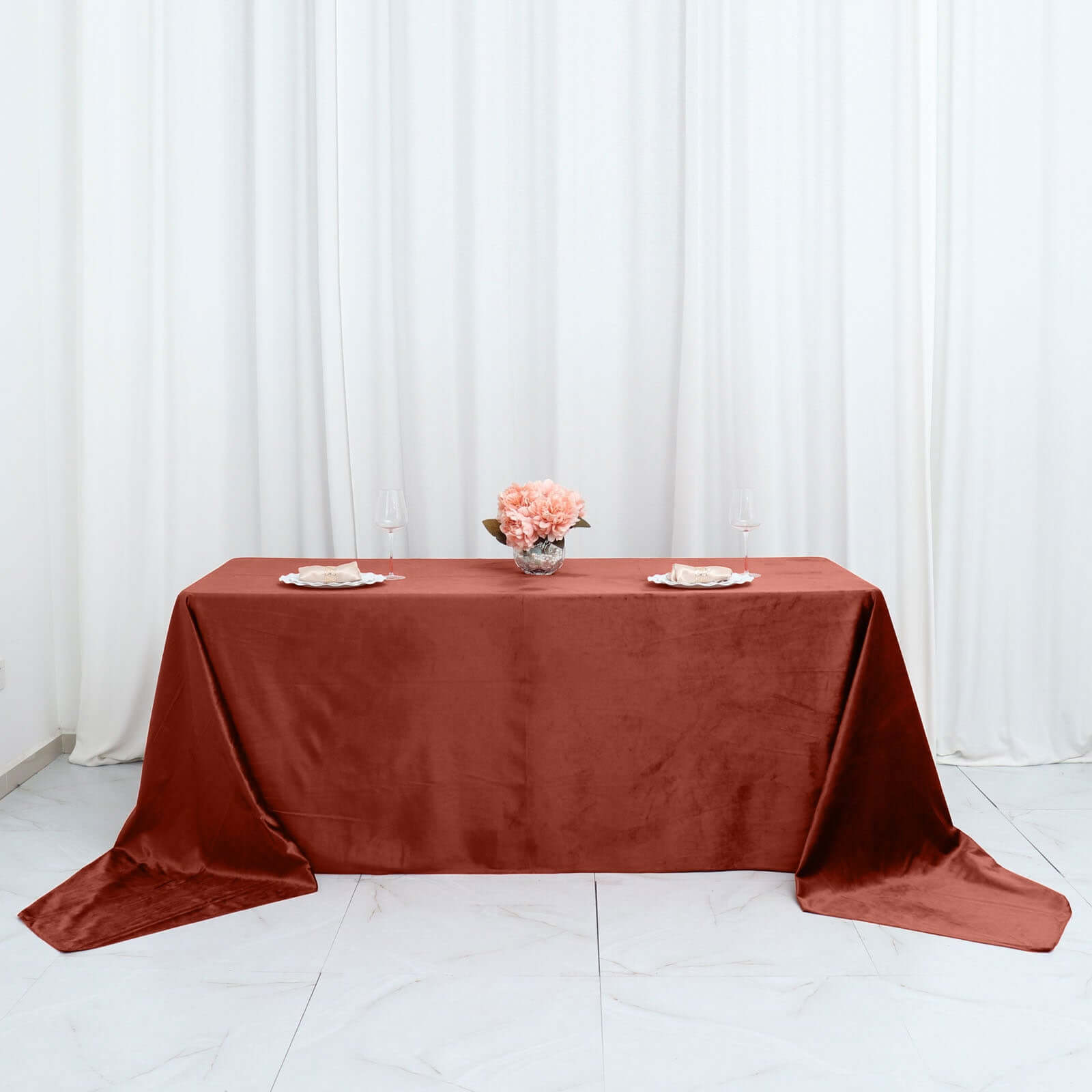 Premium Velvet 90"x156" Rectangle Tablecloth Terracotta (Rust) - Reusable Soft & Seamless Table Cover