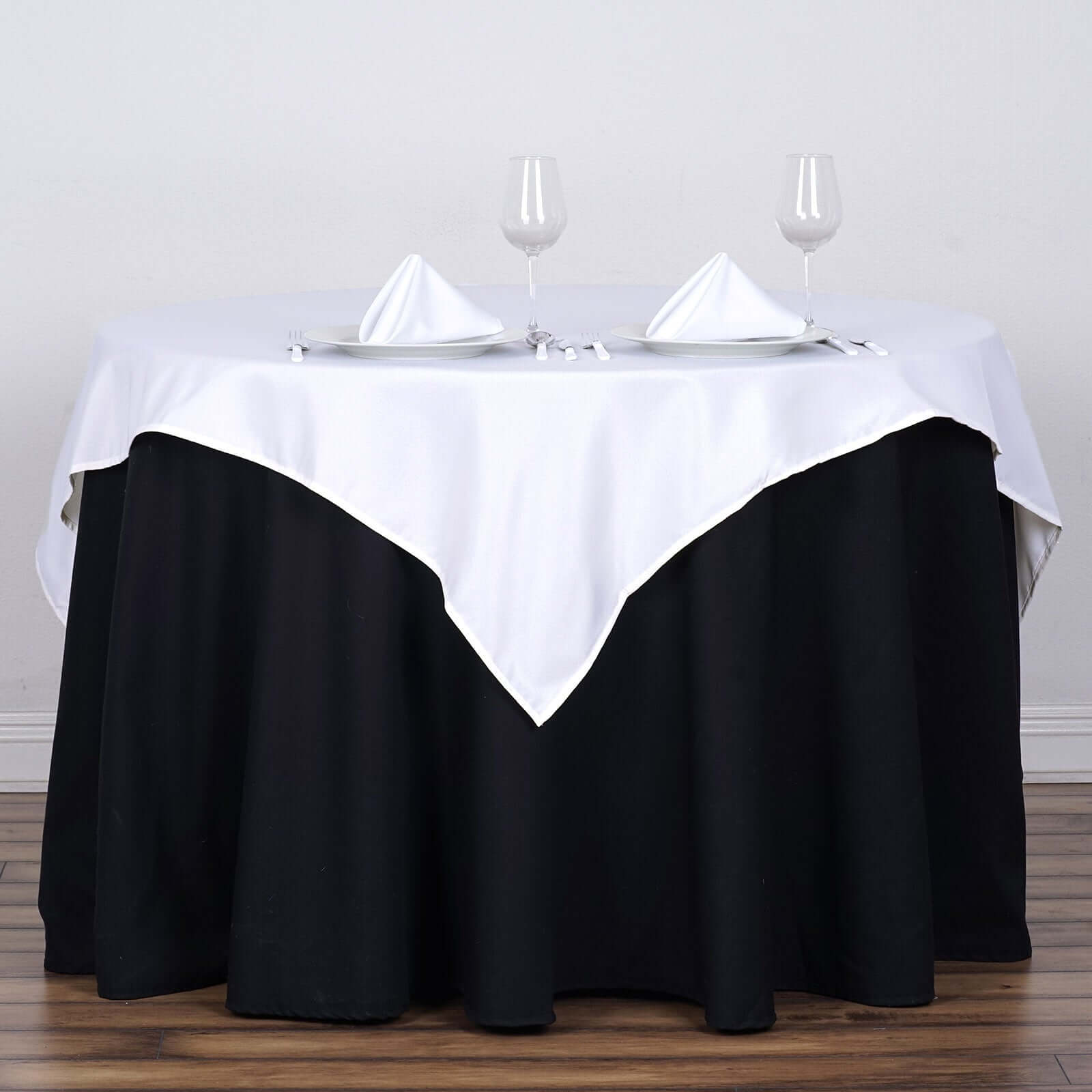 Polyester 54"x54" Table Overlay Square Tablecloth White - Wrinkle-Resistant & Durable Table Cover for Events