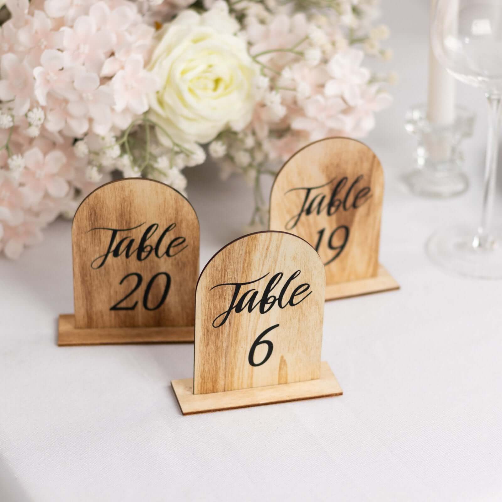 20-Pack 4.5" Wooden Arch Table Numbers, 1-20 Natural Rustic Table Number Placecard - Perfect for Wedding and Event Tables