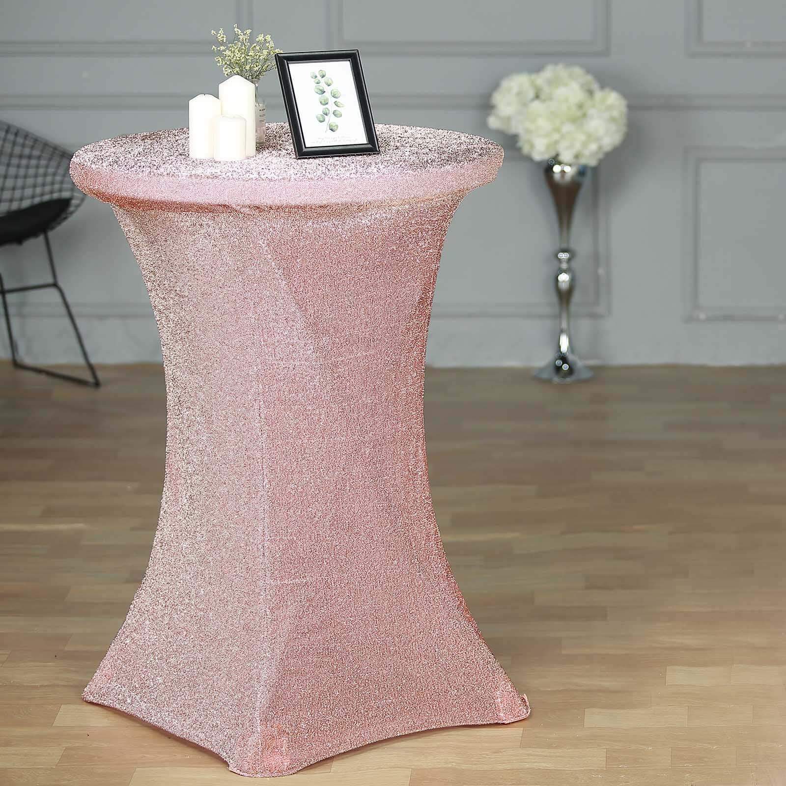 Metallic Spandex 36" Fitted Glitter Round Cocktail Table Cover Rose Gold - Stretch Fit for High Top Tables