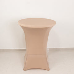 Spandex 30" Round Cocktail Table Cover Nude - Easy to Maintain Stretch Fitted Highboy Tablecloth
