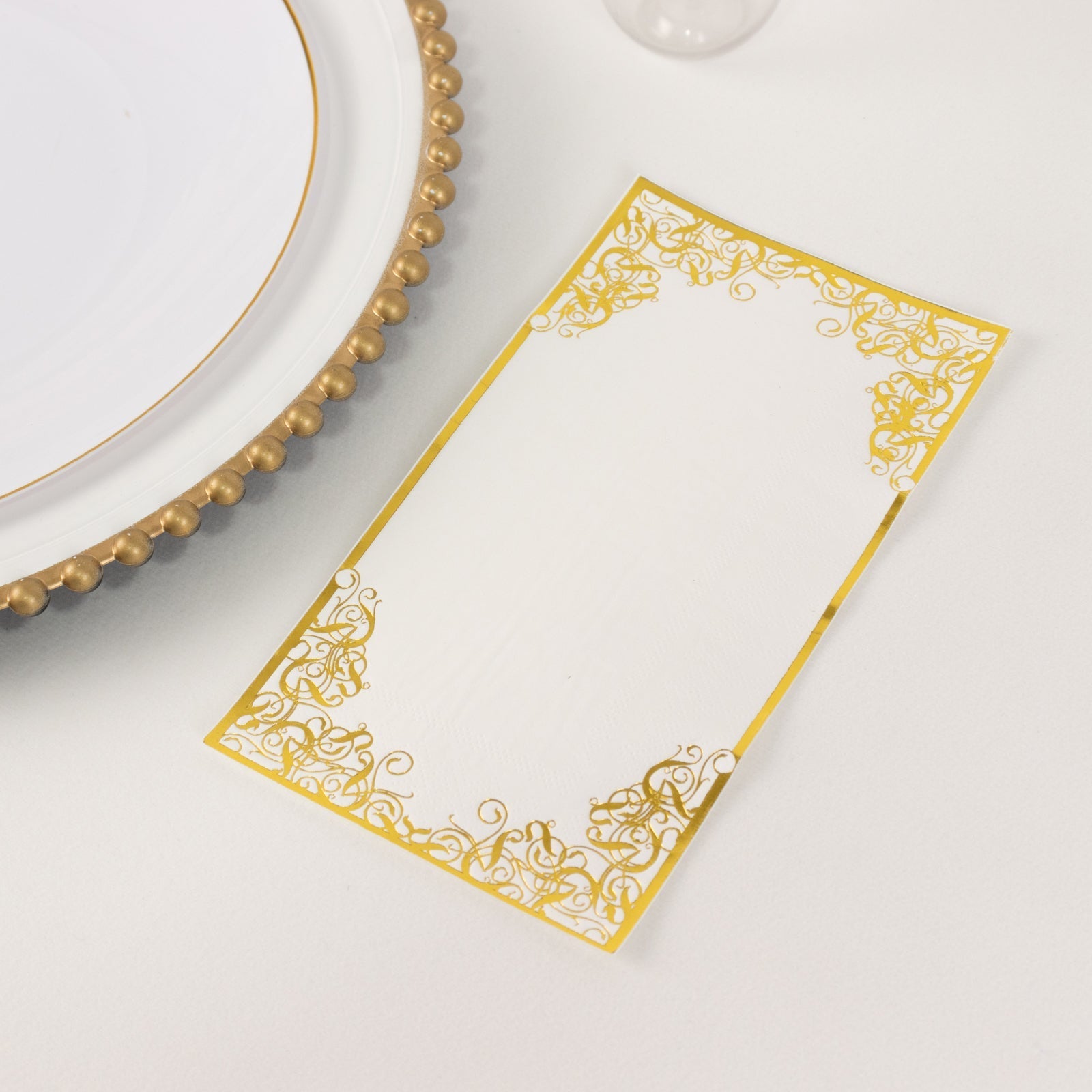 50-Pack Paper Dinner Napkins White with Gold Foil Lace Design 2 Ply - European Style Napkins for Parties 8"x4"