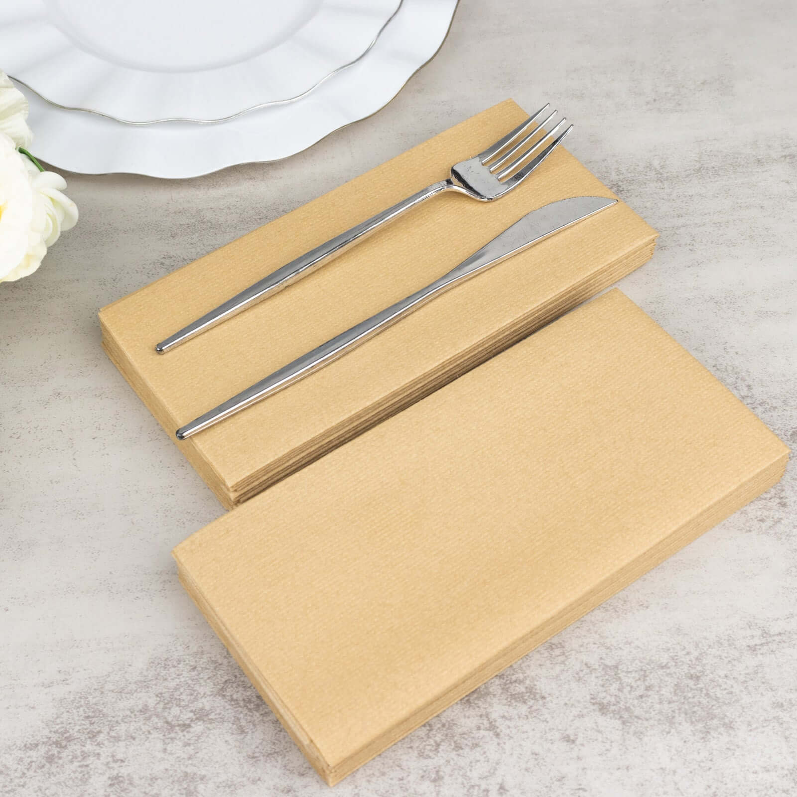 20 Pack Linen-Like Paper 8.5"x4" Napkins Natural - Highly Absorbent & Disposable Airlaid Guest Towels