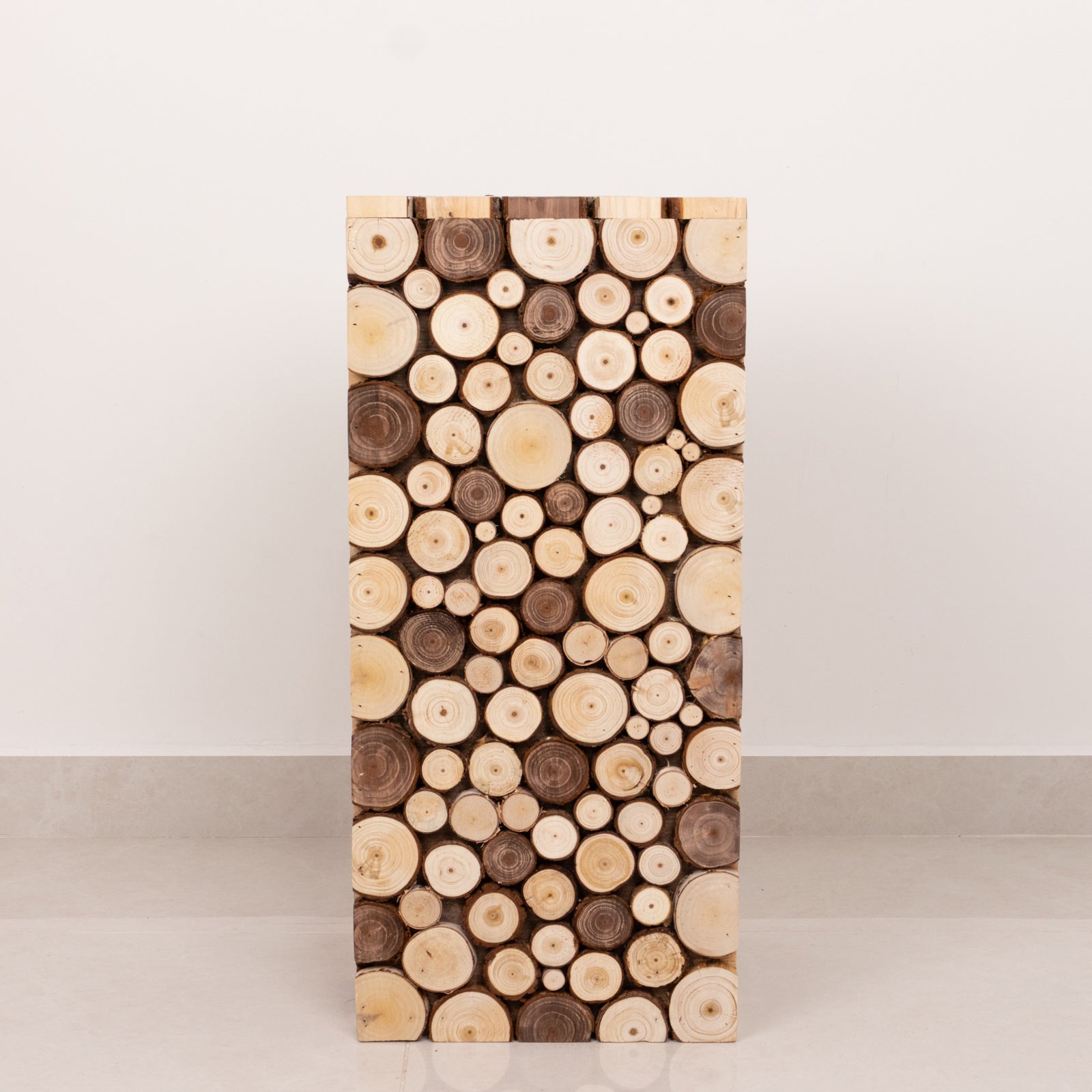 24" Natural Wooden Slices Pillar Prop Pedestal Stand, Rustic Farmhouse Wood Riser Rectangular Plant Stand