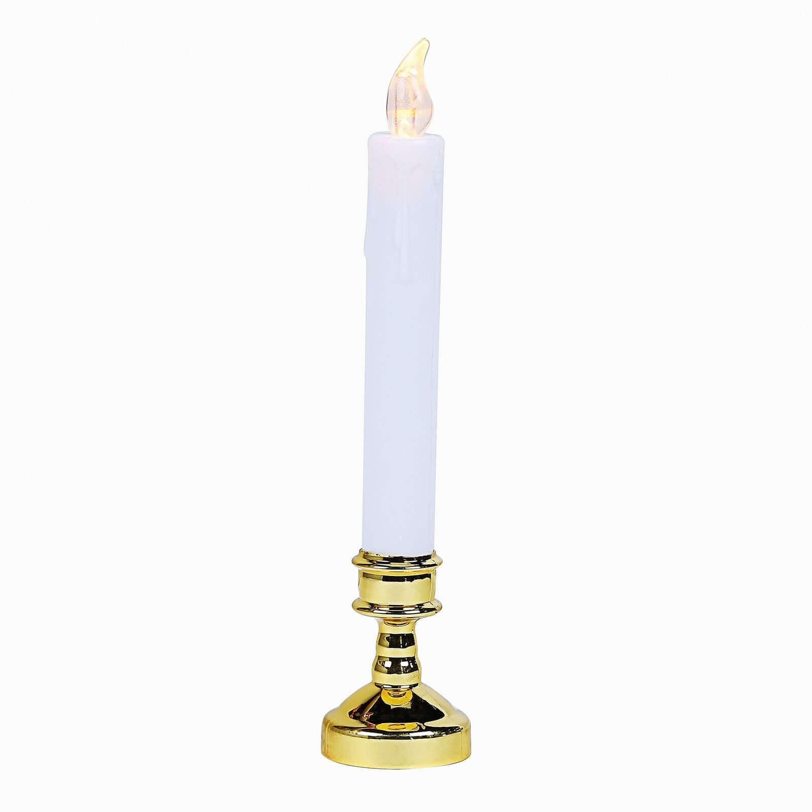 Set of 6 LED Window Candles Flickering White - Battery Operated Taper Candles with Gold Holders 10"