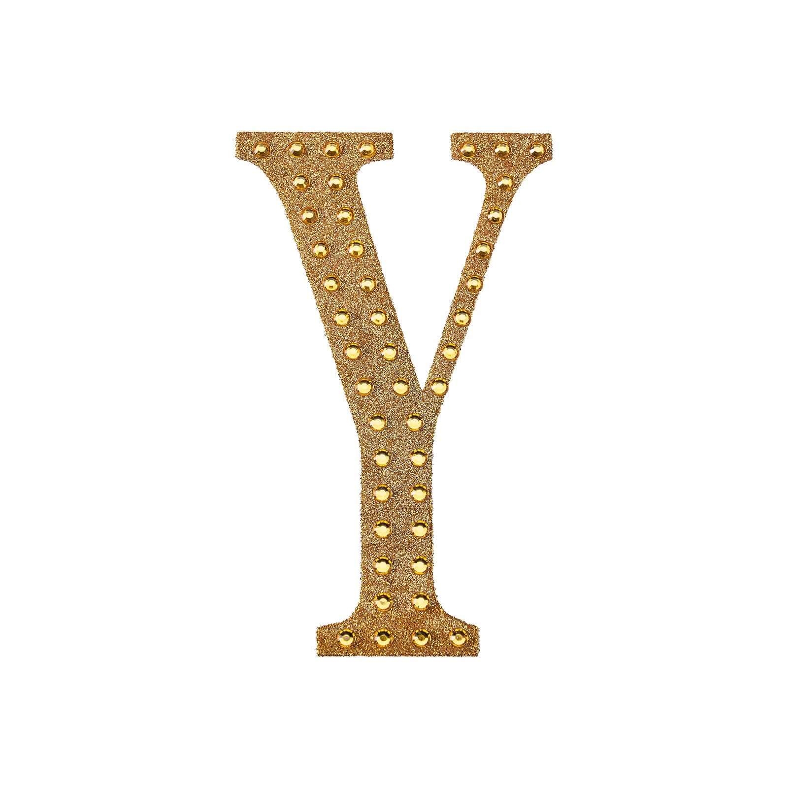 Decorative Rhinestone Alphabet "Y" Letter Stickers, Glitter Adhesive Craft Letters Gold DIY Sparkle Embellishments 8"