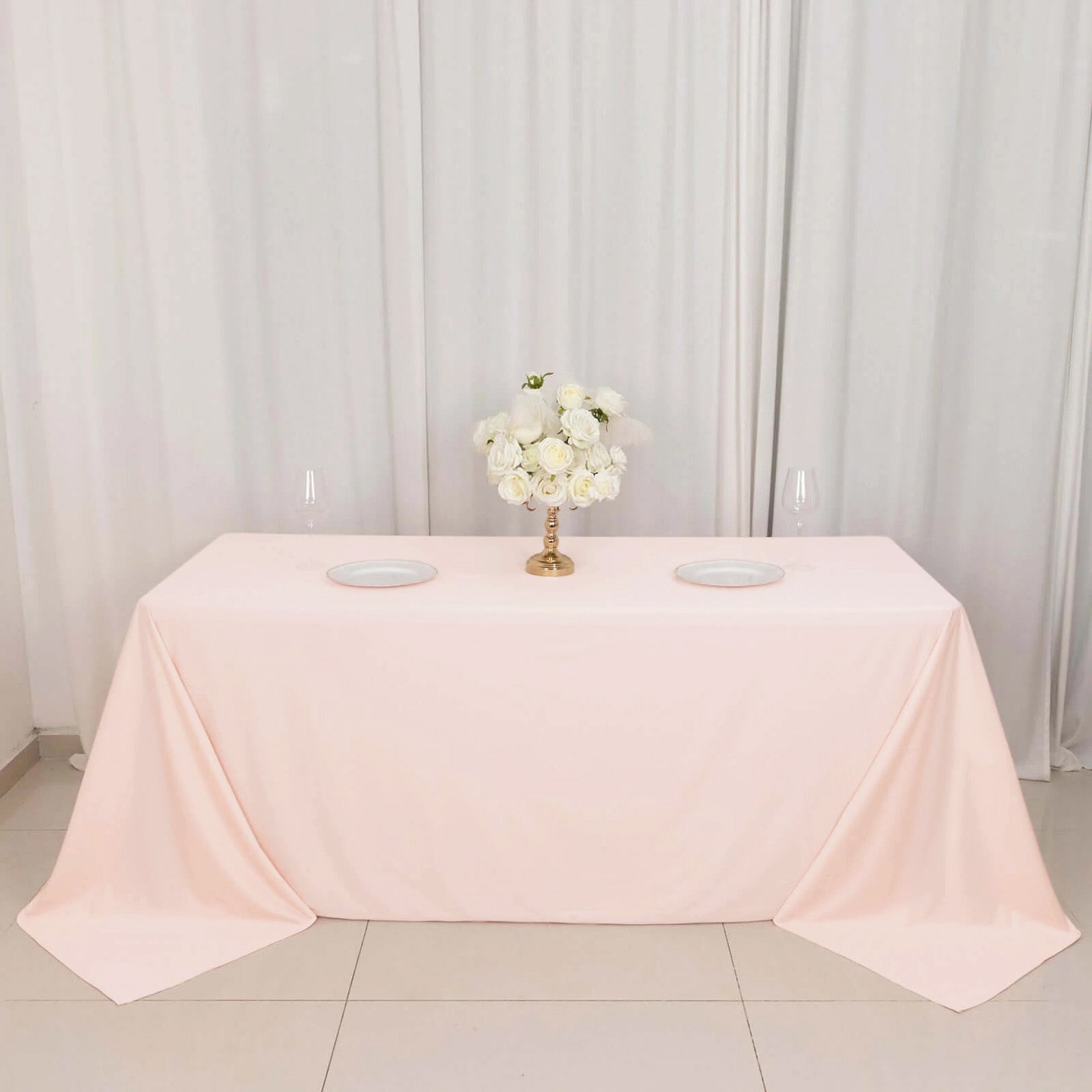 Scuba Rectangular 90"x132" Tablecloth Blush - Wrinkle Free, Stain Resistant & Seamless Table Cover