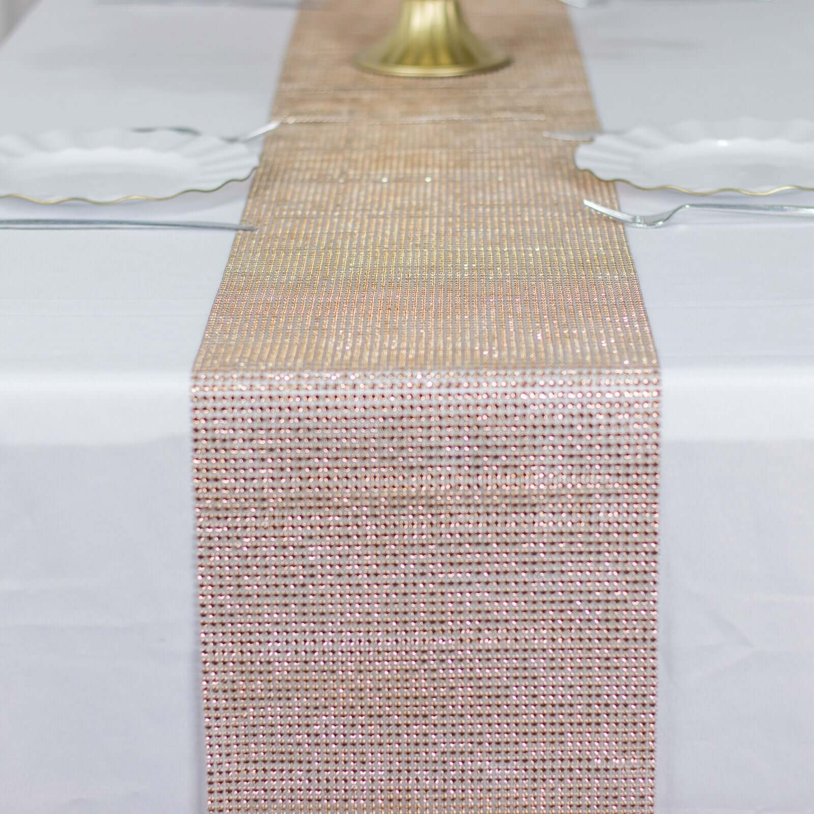 Crystal Rhinestone 10"x108" Table Runner Champagne - Chic Diamond Accent