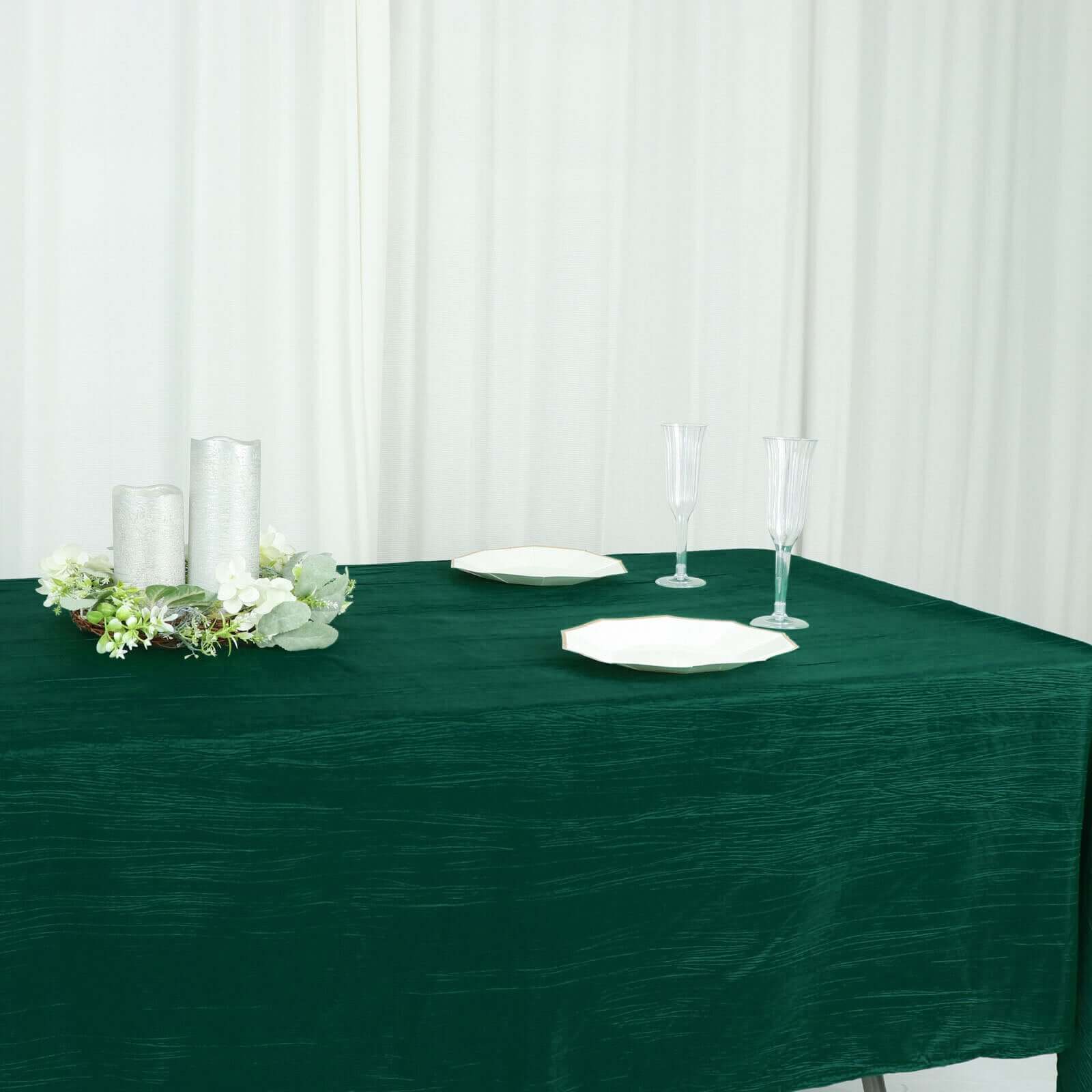 Taffeta 60"x102" Rectangle Tablecloth Hunter Emerald Green - Accordion Crinkle Table Cover