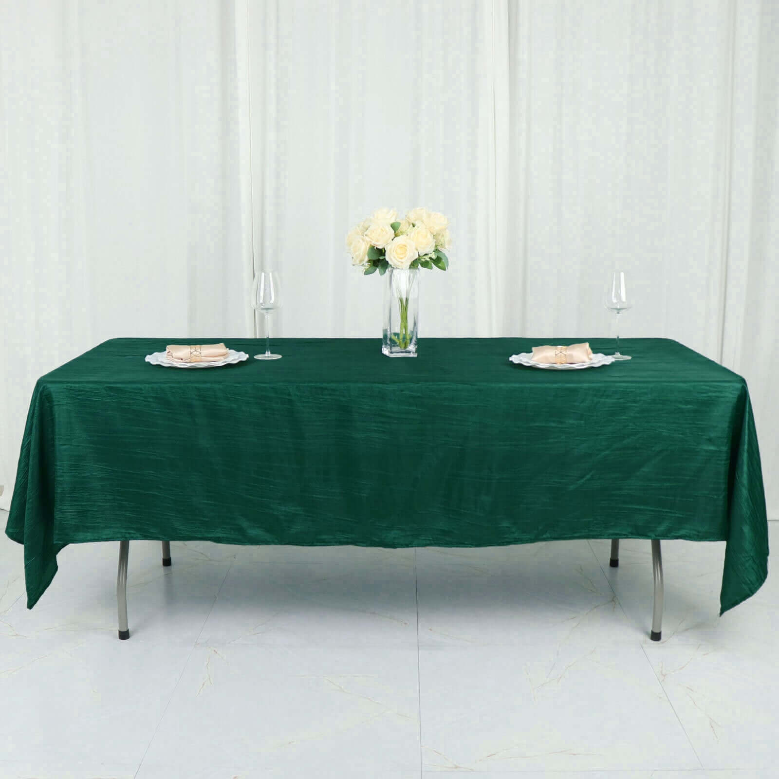 Taffeta 60"x102" Rectangle Tablecloth Hunter Emerald Green - Accordion Crinkle Table Cover
