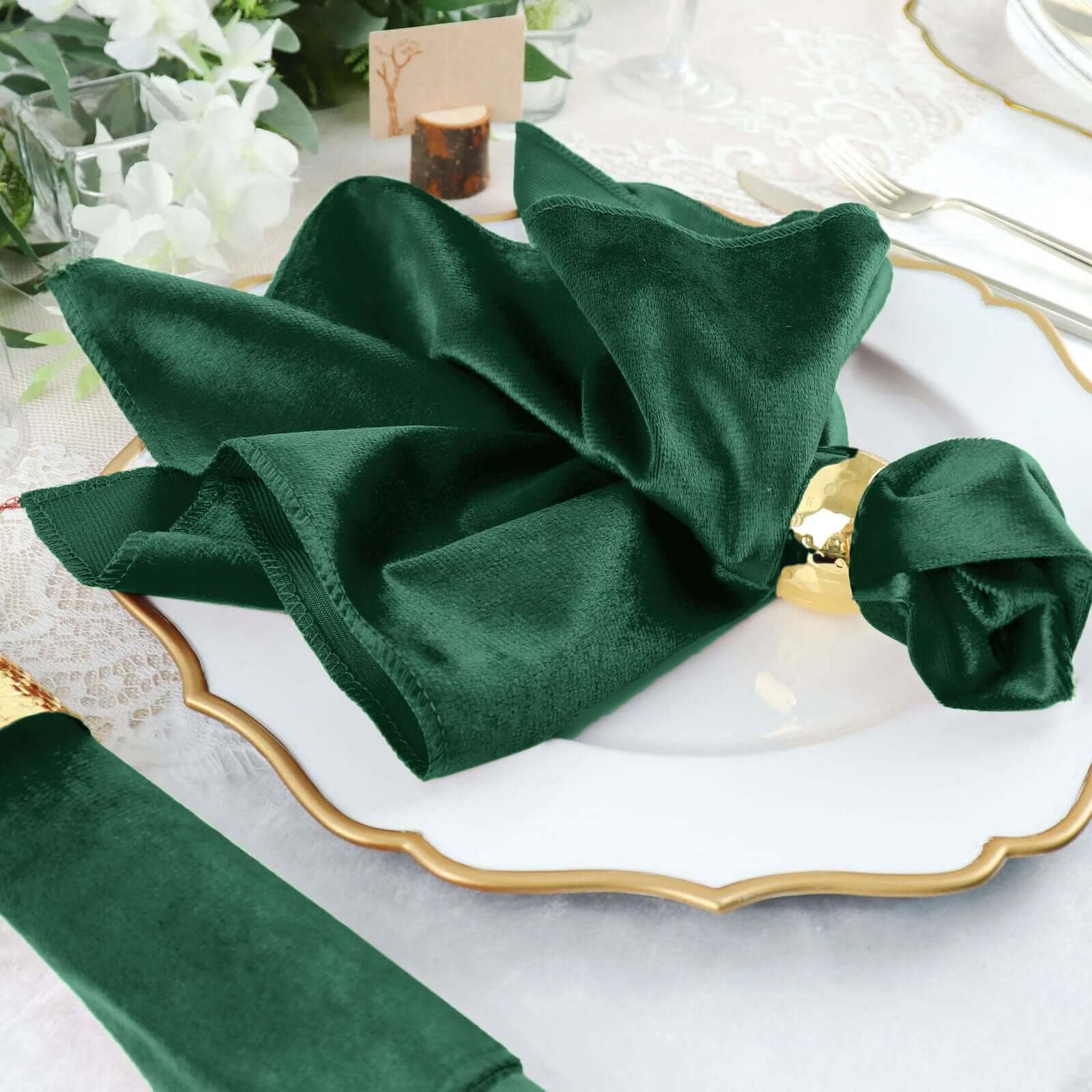5 Pack Premium Velvet 20"x20" Napkins Hunter Emerald Green - Soft Sheen Finish Cloth Napkins