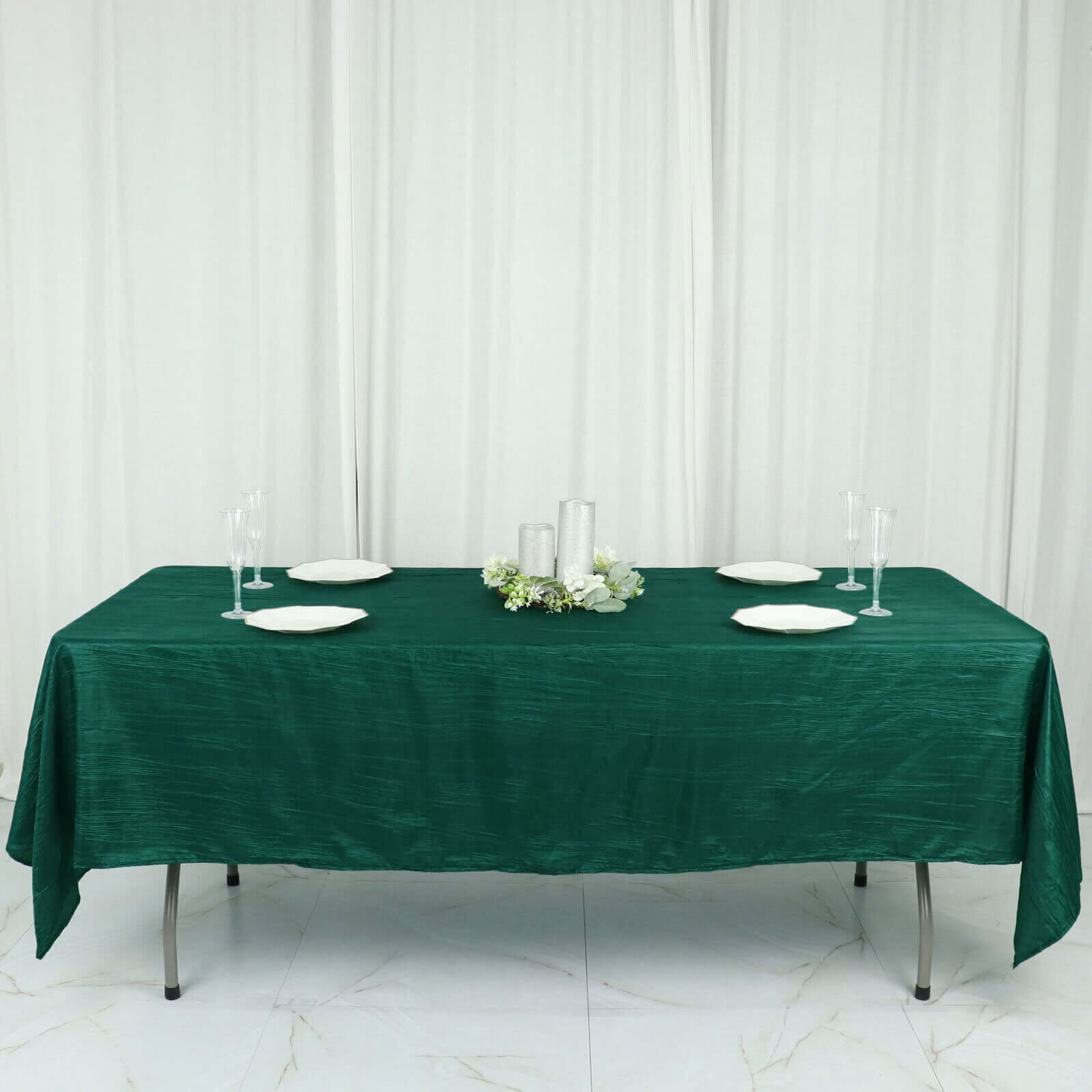 Taffeta 60"x102" Rectangle Tablecloth Hunter Emerald Green - Accordion Crinkle Table Cover