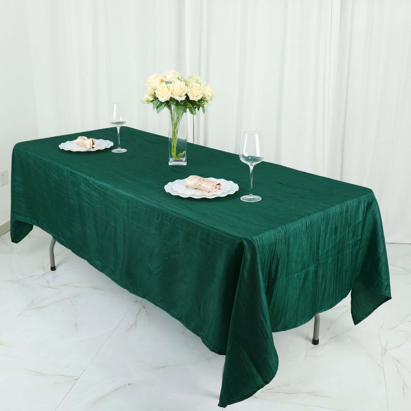 Taffeta 60"x102" Rectangle Tablecloth Hunter Emerald Green - Accordion Crinkle Table Cover