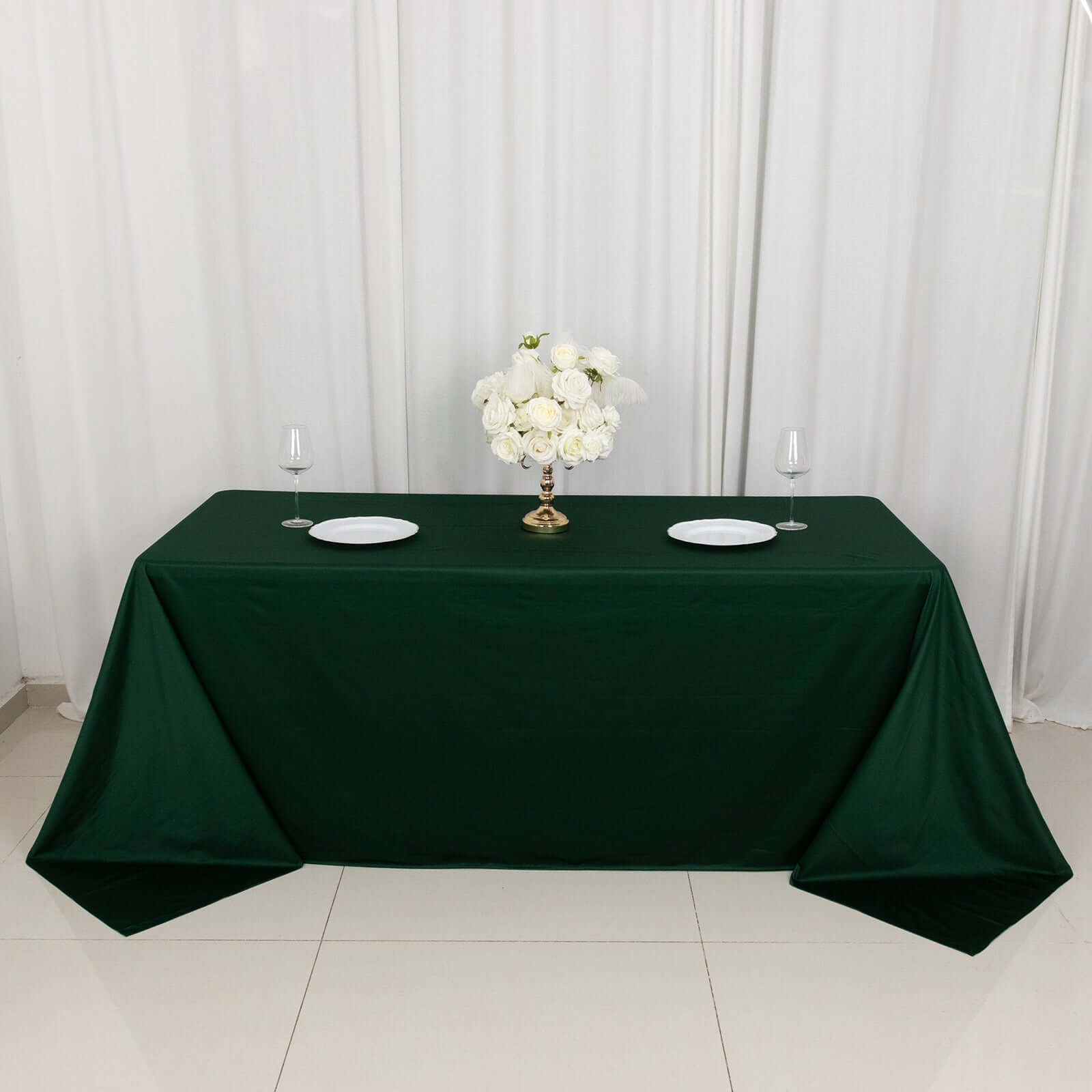 Scuba Rectangular 90"x132" Tablecloth Hunter Emerald Green - Wrinkle Free, Stain Resistant & Seamless Table Cover