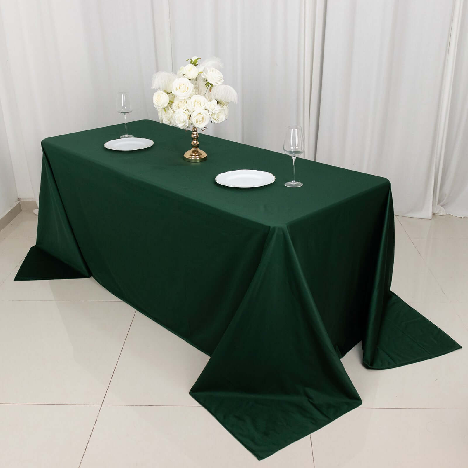 Scuba Rectangular 90"x132" Tablecloth Hunter Emerald Green - Wrinkle Free, Stain Resistant & Seamless Table Cover