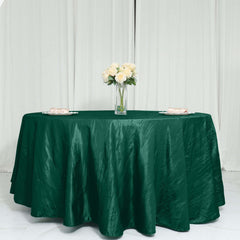 Taffeta 120" Round Tablecloth Hunter Emerald Green - Seamless Accordion Crinkle Table Cover