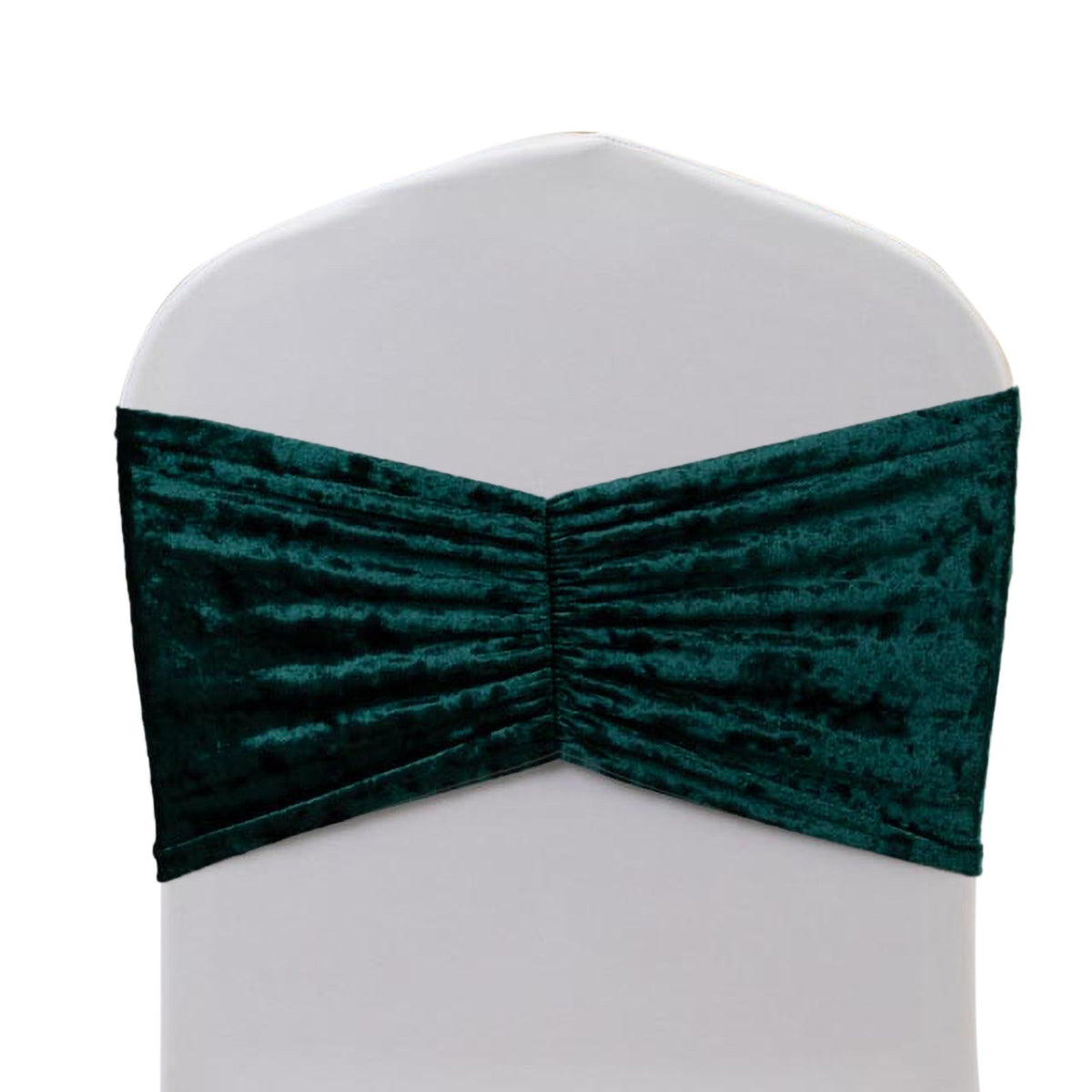 5 Pack Crushed Velvet Chair Bands Hunter Emerald Green Wide Ruffle Style - Textured Chair Sashes for Stunning Event Decor - 8"x15"