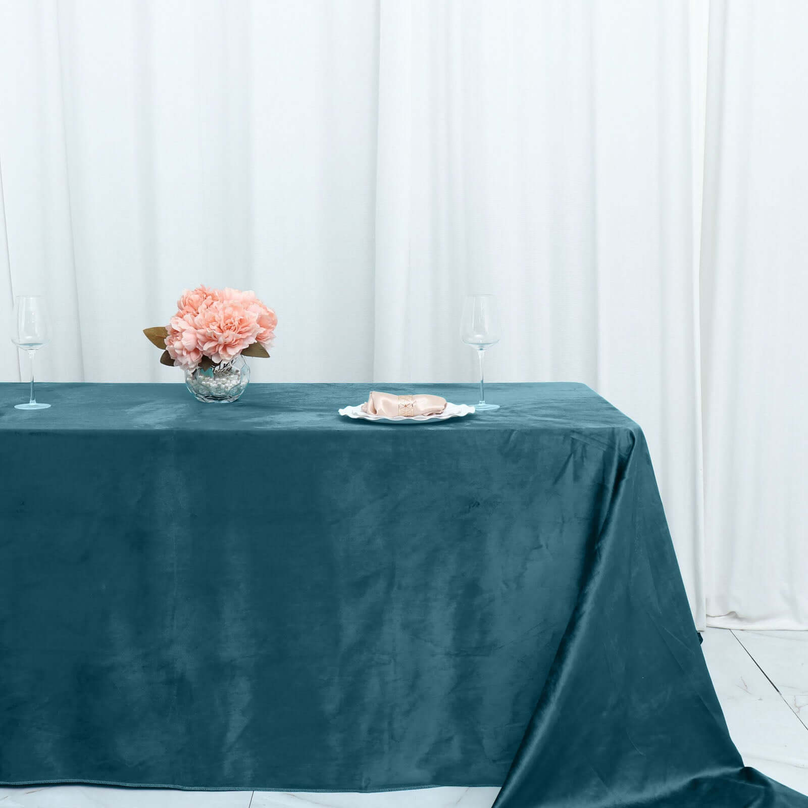Premium Velvet 90"x156" Rectangle Tablecloth Peacock Teal - Reusable Soft & Seamless Table Cover