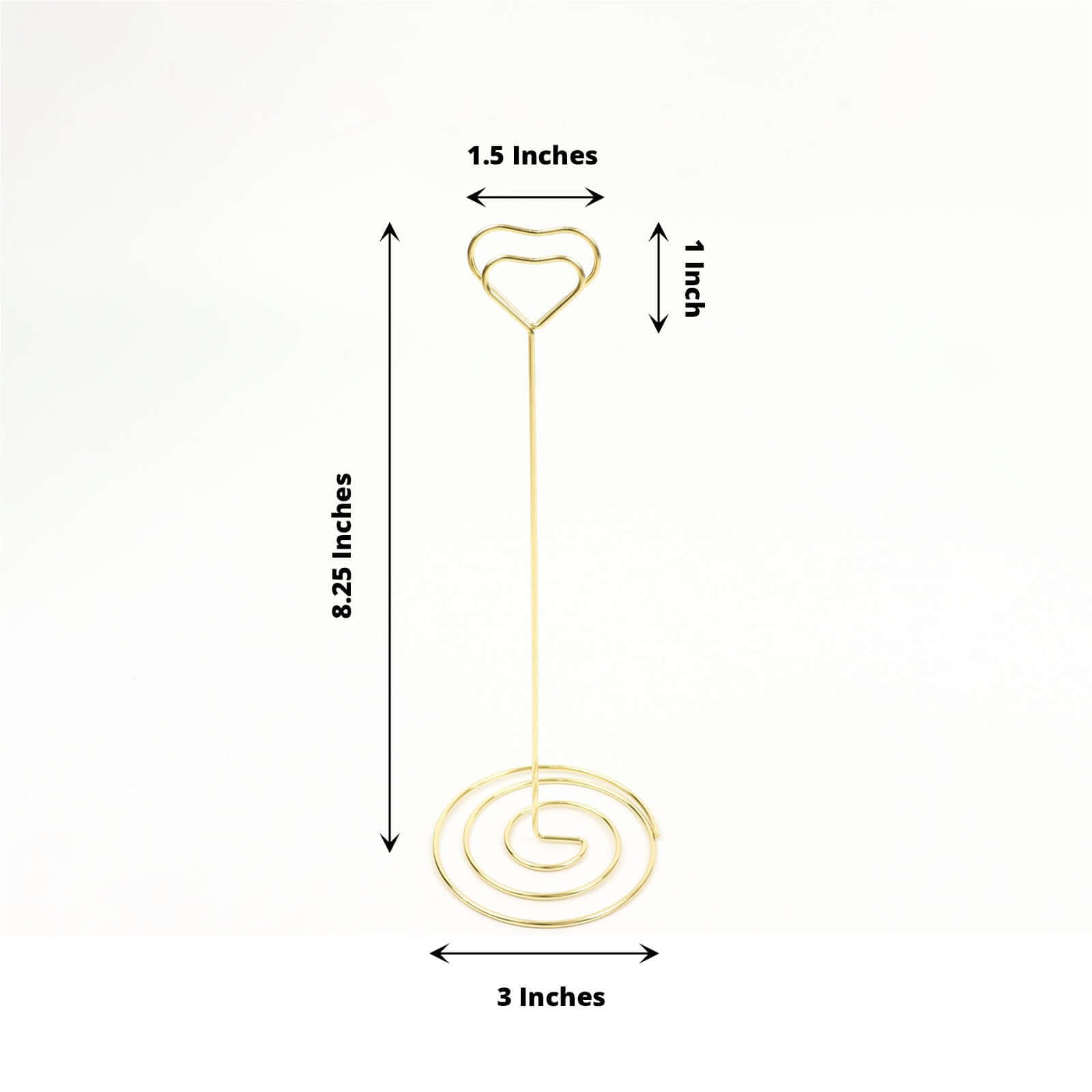 10-Pack Metal Card Holder Stands Heart Design Gold - Table Number Stands and Wedding Place Card Menu Clips 8"
