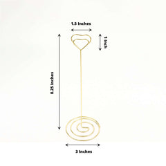 10-Pack Metal Card Holder Stands Heart Design Gold - Table Number Stands and Wedding Place Card Menu Clips 8"