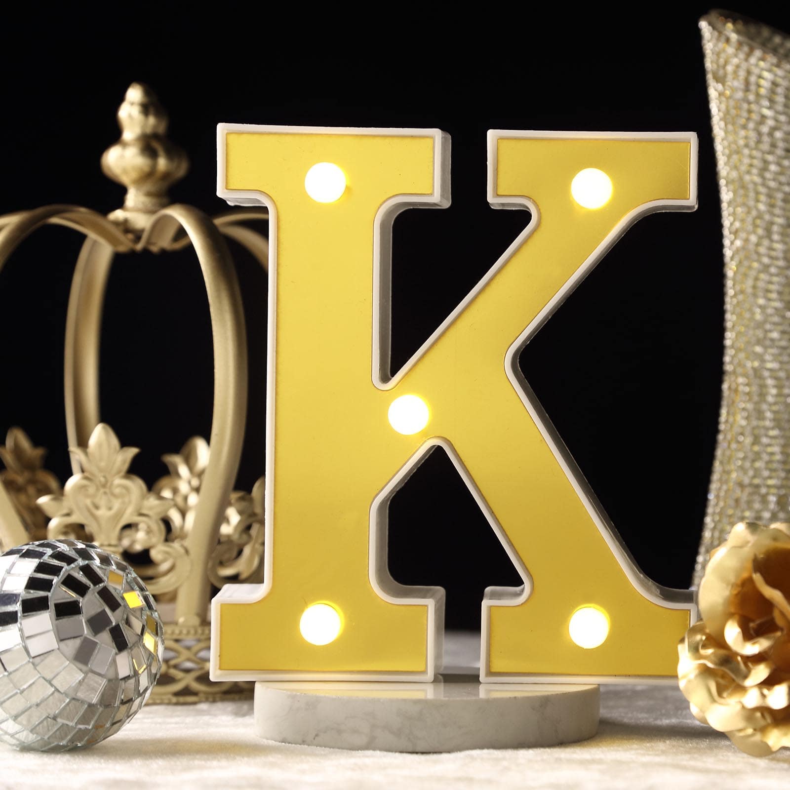 3D Marquee Letter "K" Warm White 5 LED Lights Gold - Chic Light-Up Decor for Events 6"