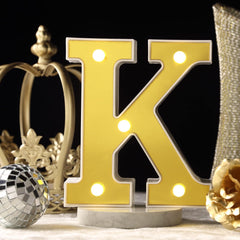 3D Marquee Letter "K" Warm White 5 LED Lights Gold - Chic Light-Up Decor for Events 6"