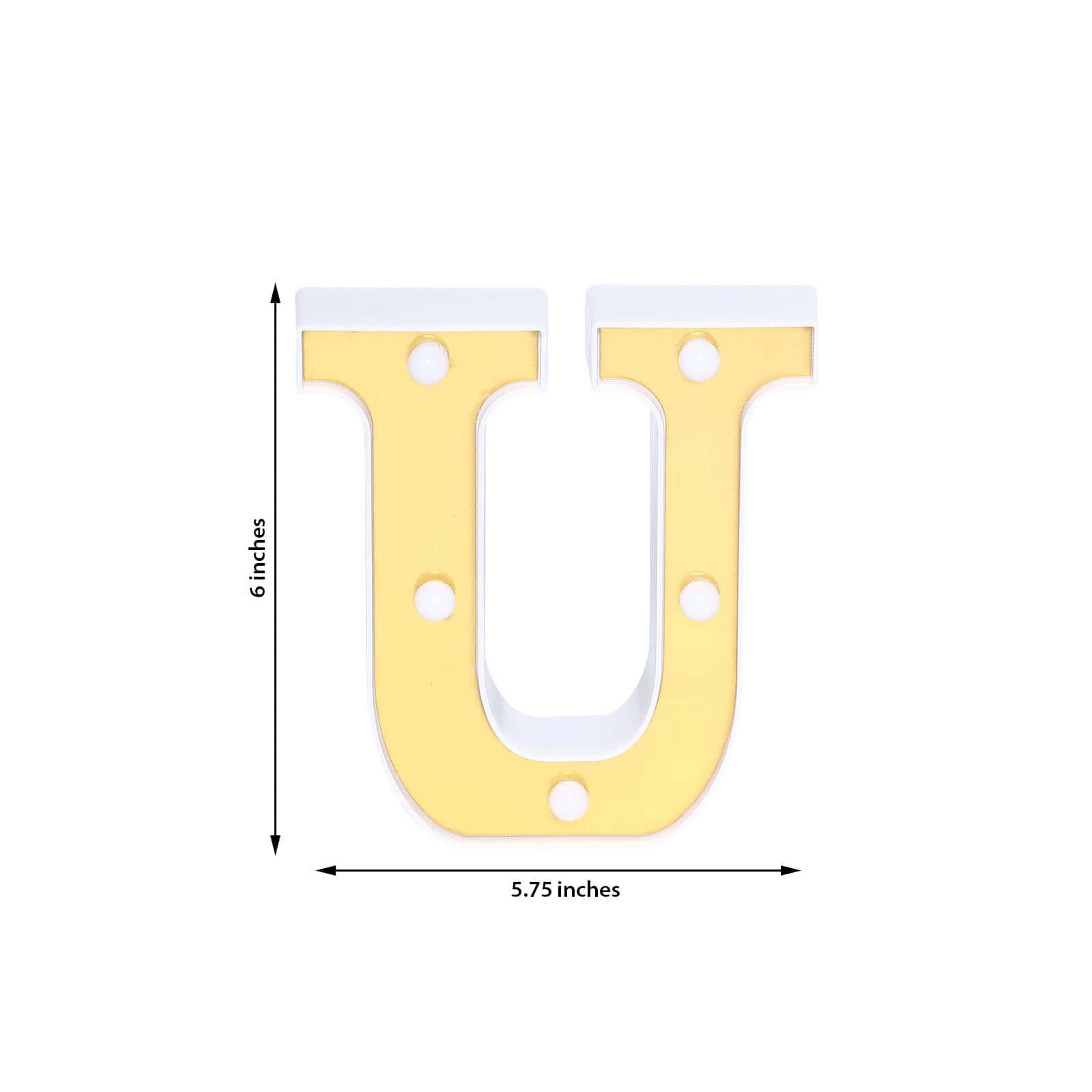 3D Marquee Letter "U" Warm White 5 LED Lights Gold - Chic Light-Up Decor for Events 6"