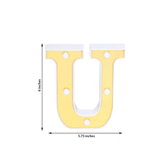3D Marquee Letter "U" Warm White 5 LED Lights Gold - Chic Light-Up Decor for Events 6"