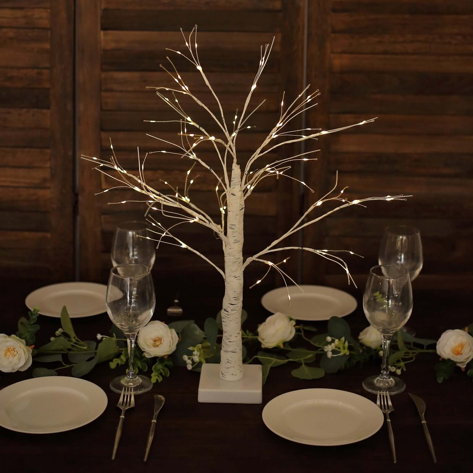 Lighted Birch Tree Lamp White Design Warm White - Battery Operated Rechargeable LED Table Accent 2ft