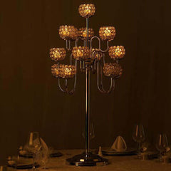 Metal Crystal Beaded Candelabra Silver 13 Arm Design - Table Centerpiece for Events 40"