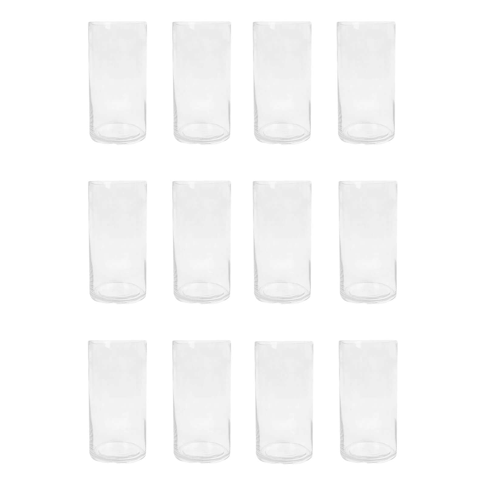 12-Pack Glass Flower Vases Cylinder Design Heavy Duty Clear - Stylish Centerpieces for Weddings 10"