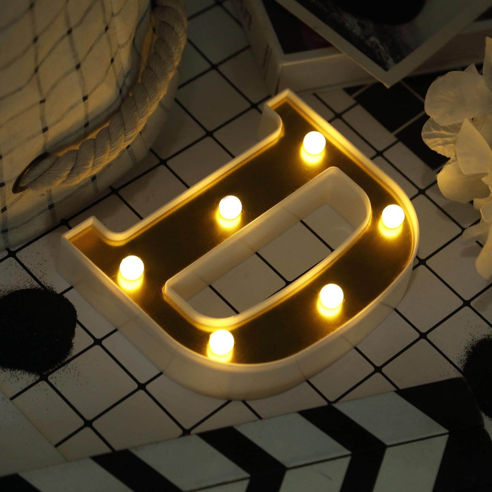 3D Marquee Letter "D" Warm White 6 LED Lights Gold - Chic Light-Up Decor for Events 6"
