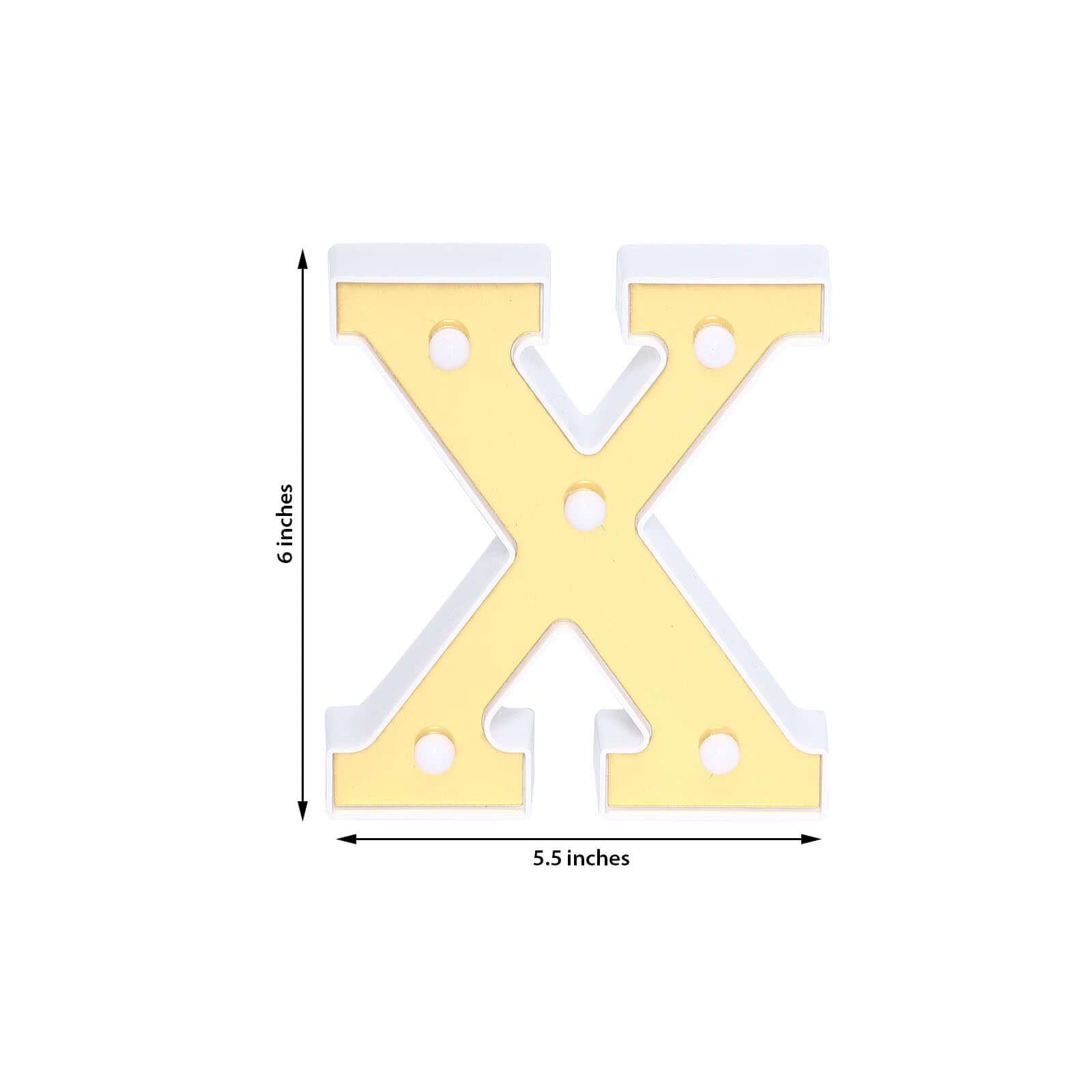 3D Marquee Letter "X" Warm White 5 LED Lights Gold - Chic Light-Up Decor for Events 6"