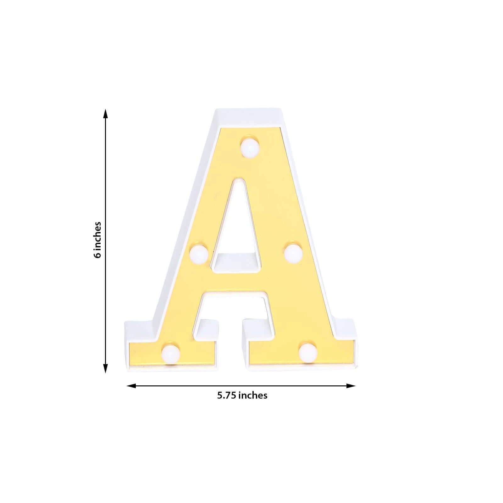 3D Marquee Letter "A" Warm White 5 LED Lights Gold - Chic Light-Up Decor for Events 6"