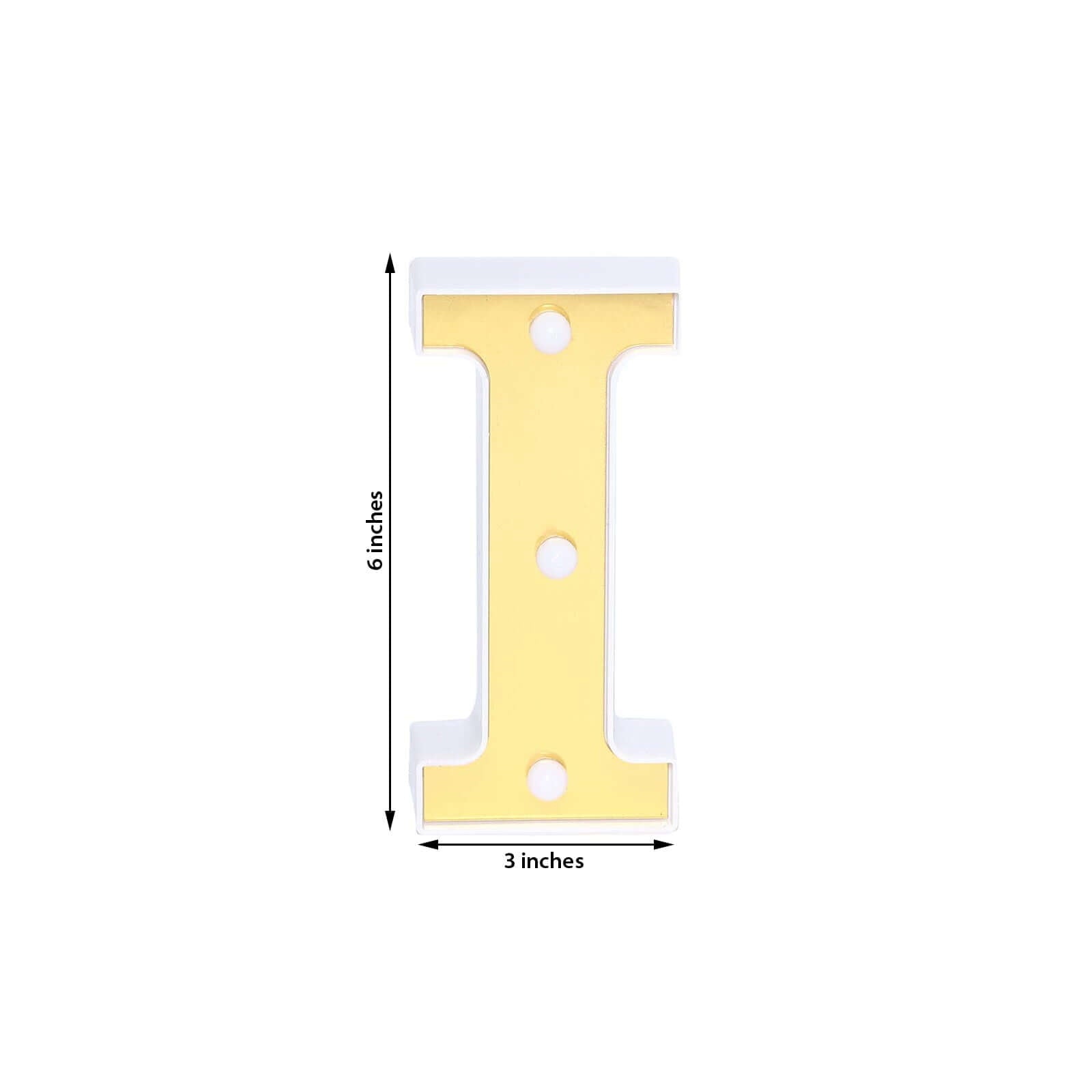 3D Marquee Letter "I" Warm White 3 LED Lights Gold - Chic Light-Up Decor for Events 6"