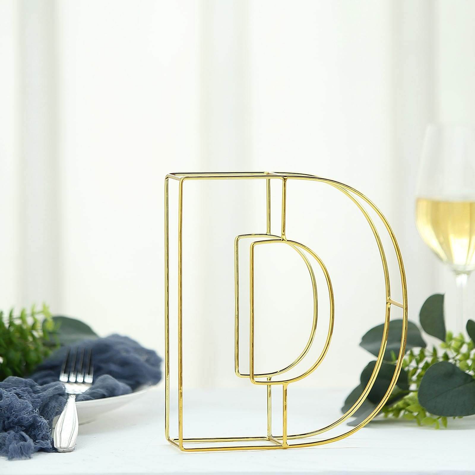 8" Tall Gold Freestanding 3D Decorative Wire Letter, Wedding Centerpiece - D