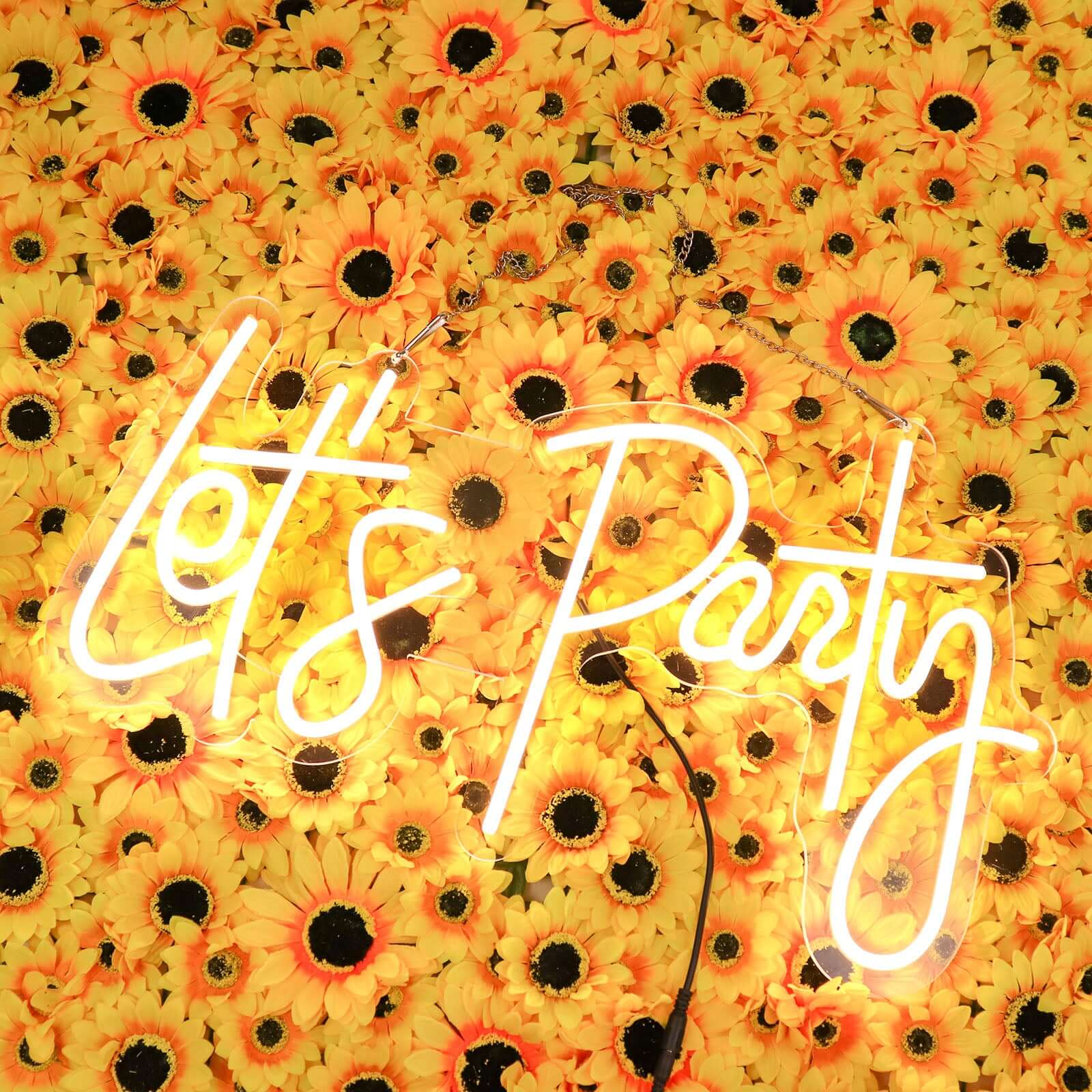 23" Let's Party Neon Light Sign, LED Reusable Wall Décor Lights With 5ft Hanging Chain