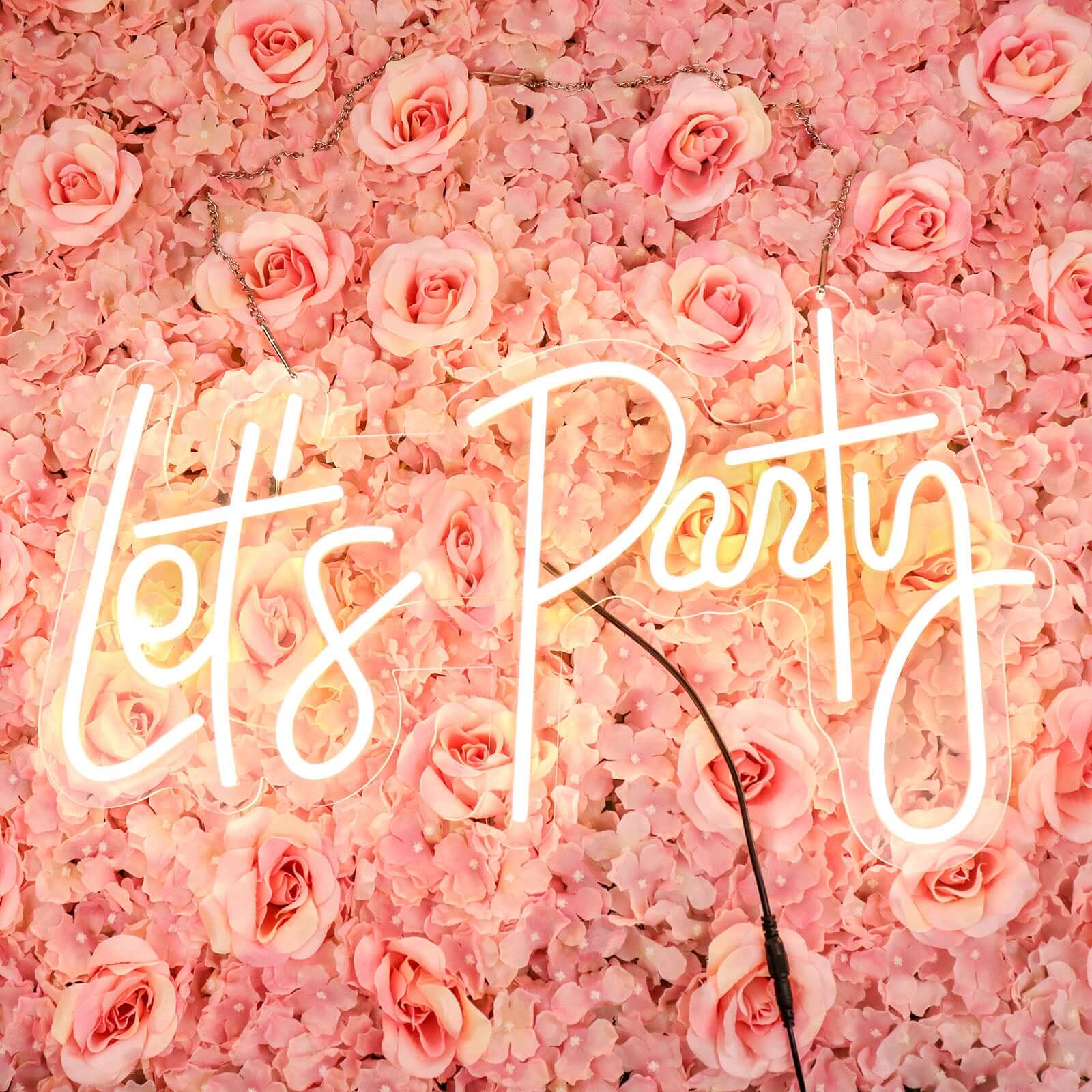 23" Let's Party Neon Light Sign, LED Reusable Wall Décor Lights With 5ft Hanging Chain