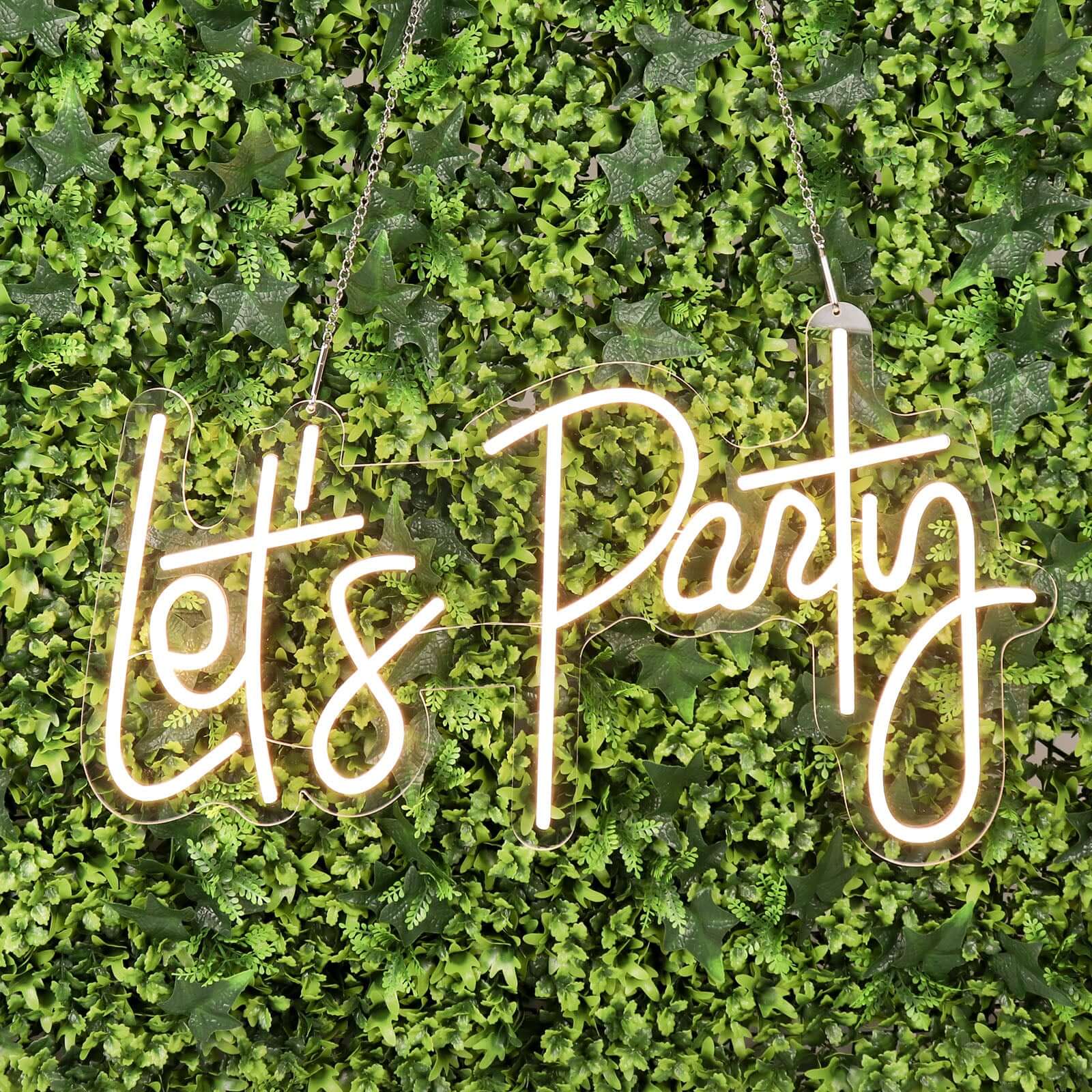23" Let's Party Neon Light Sign, LED Reusable Wall Décor Lights With 5ft Hanging Chain